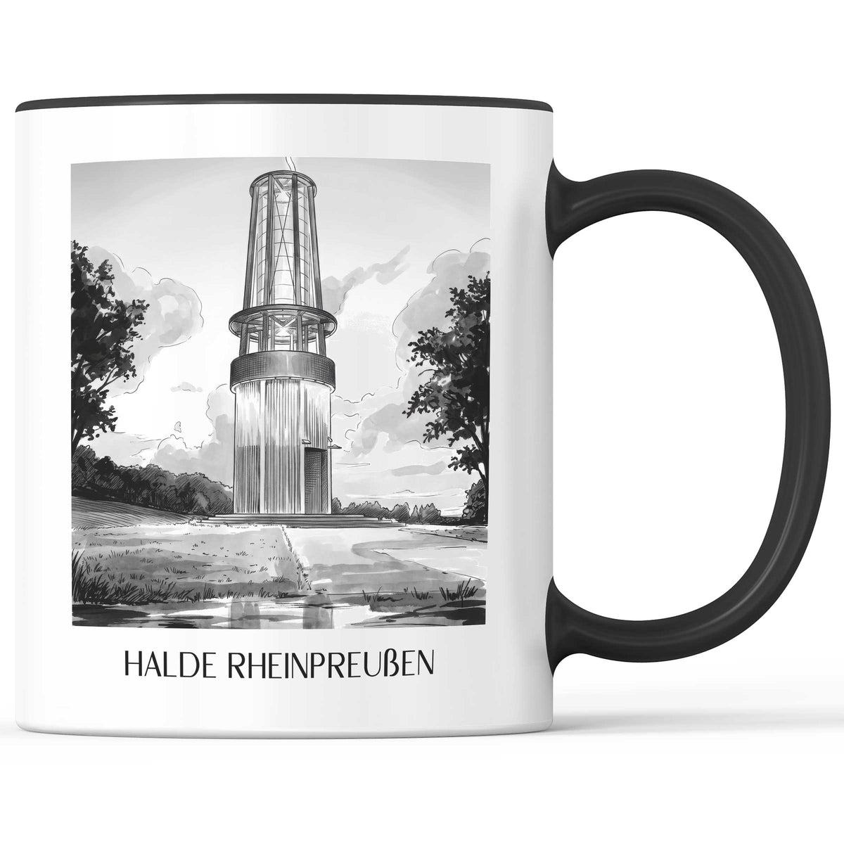 halde-rheinpreußen-moers-deutschland-kaffeebecher-aquarell-schwarz-weiss