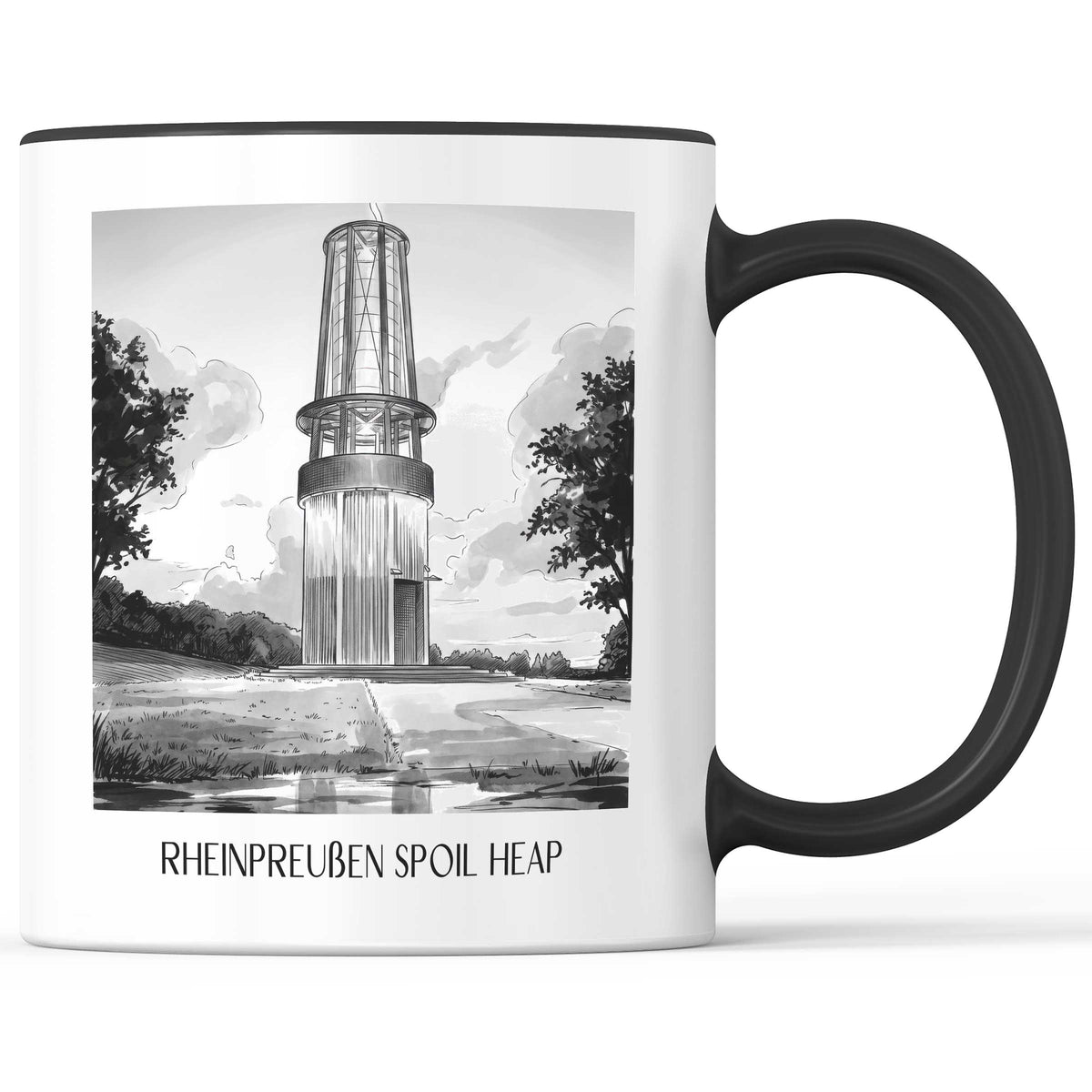 Halde Rheinpreußen Kaffeebecher - Moers - Deutschland Becher - Kaffeetasse im Aquarell Schwarz-Weiß Stil - favplace