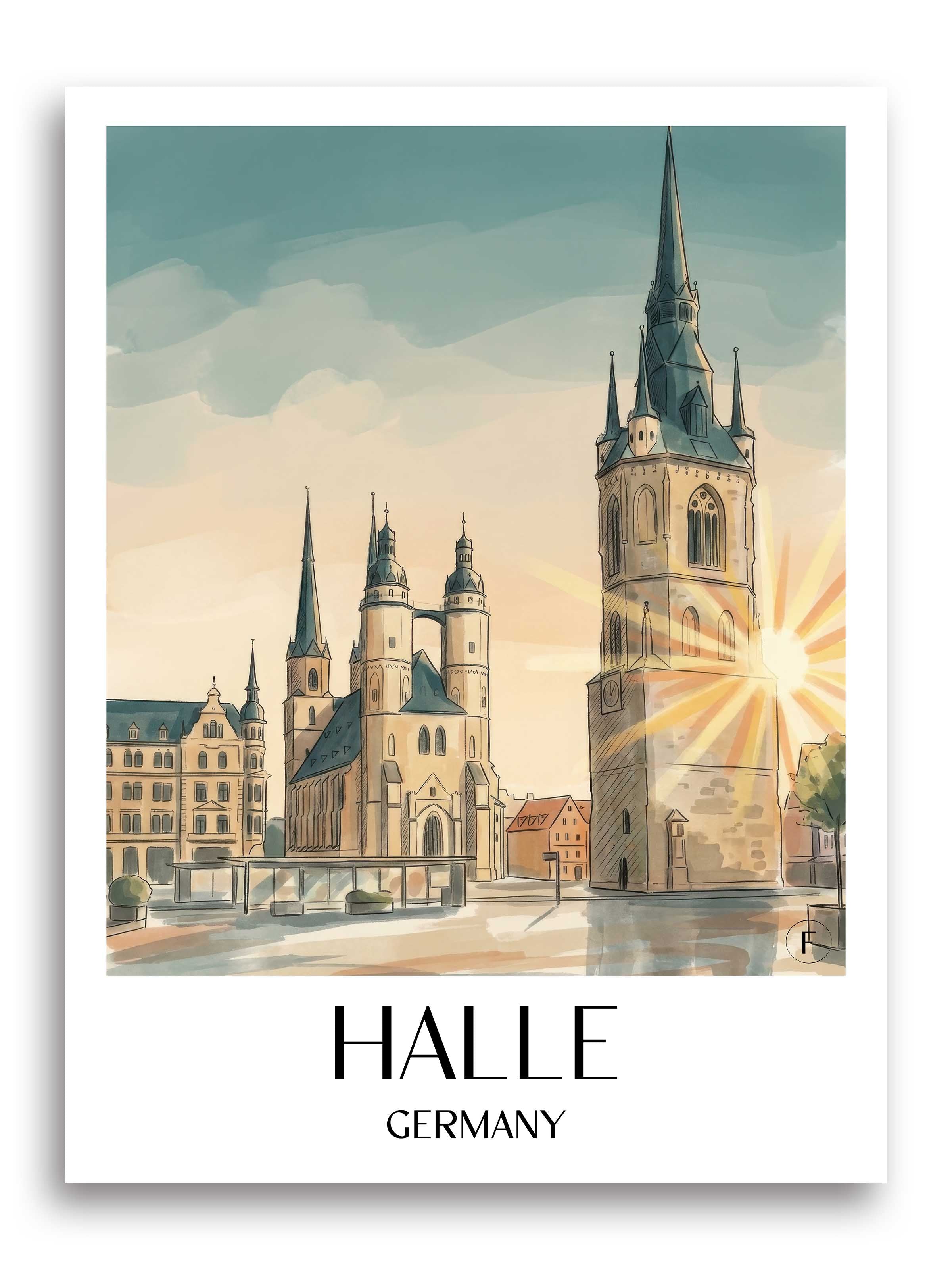 Halle Poster - Sachsen-Anhalt - Deutschland Kunstdruck - Aquarell von A4 bis A1 - favplace