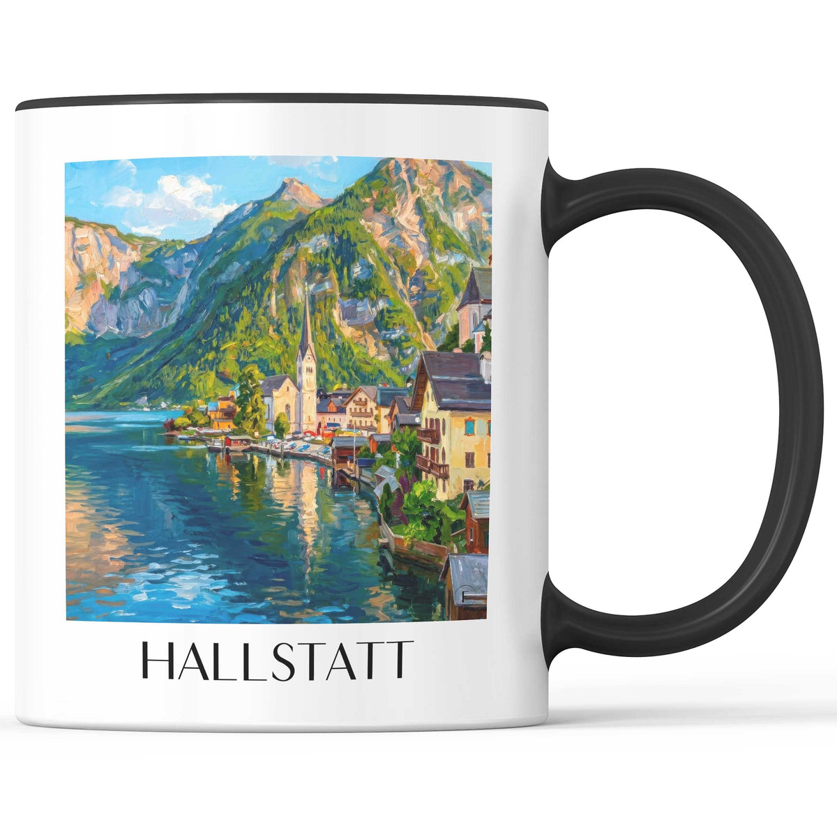 Hallstatt Kaffeebecher - Österreich - Österreich Becher - Kaffeetasse im Ölgemälde Stil - favplace