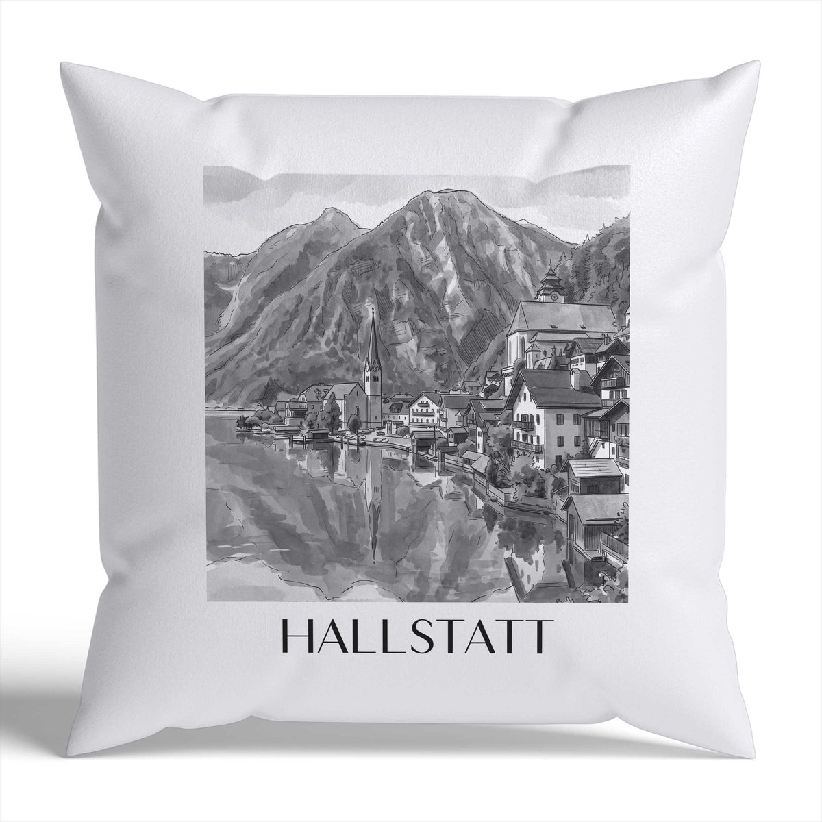 hallstatt-österreich-österreich-kissenbezug-aquarell-schwarz-weiss