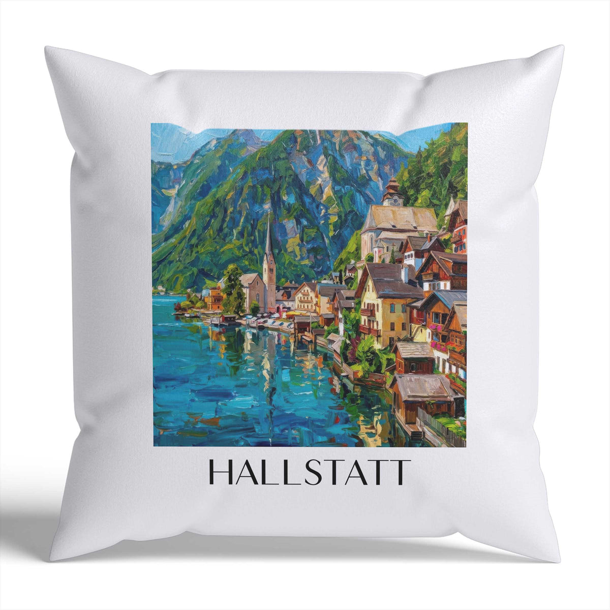 Hallstatt Kissenhülle - Zierkissen Bezug - Österreich - Österreich Kissen bzw. Kissenbezug im Ölgemälde Stil - favplace