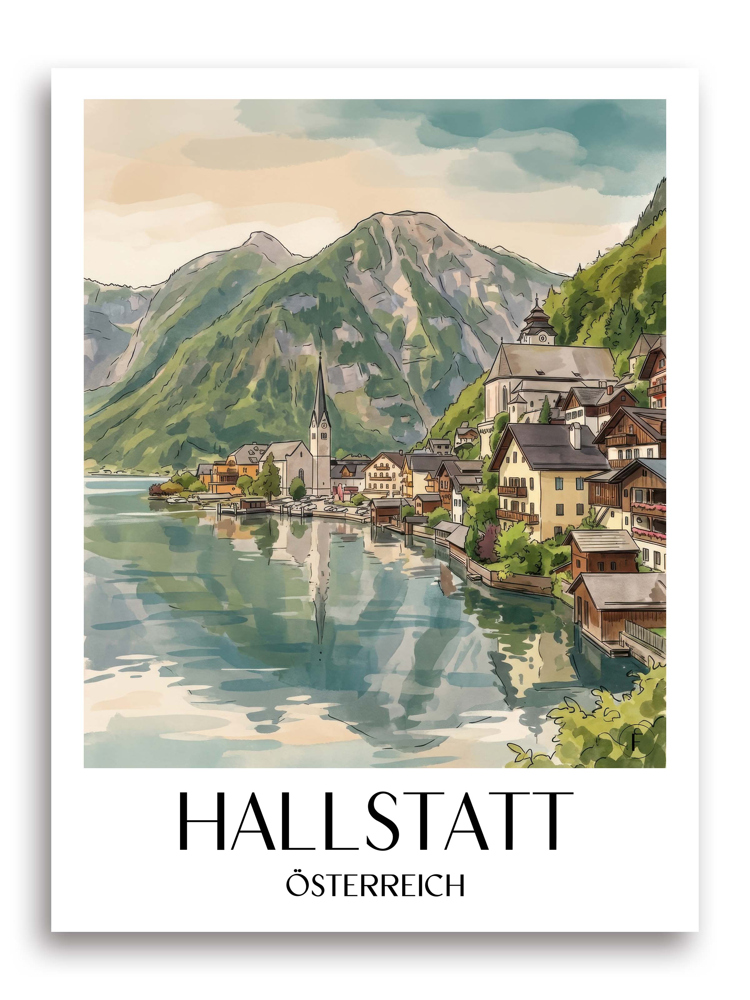 hallstatt-österreich-poster-aquarell