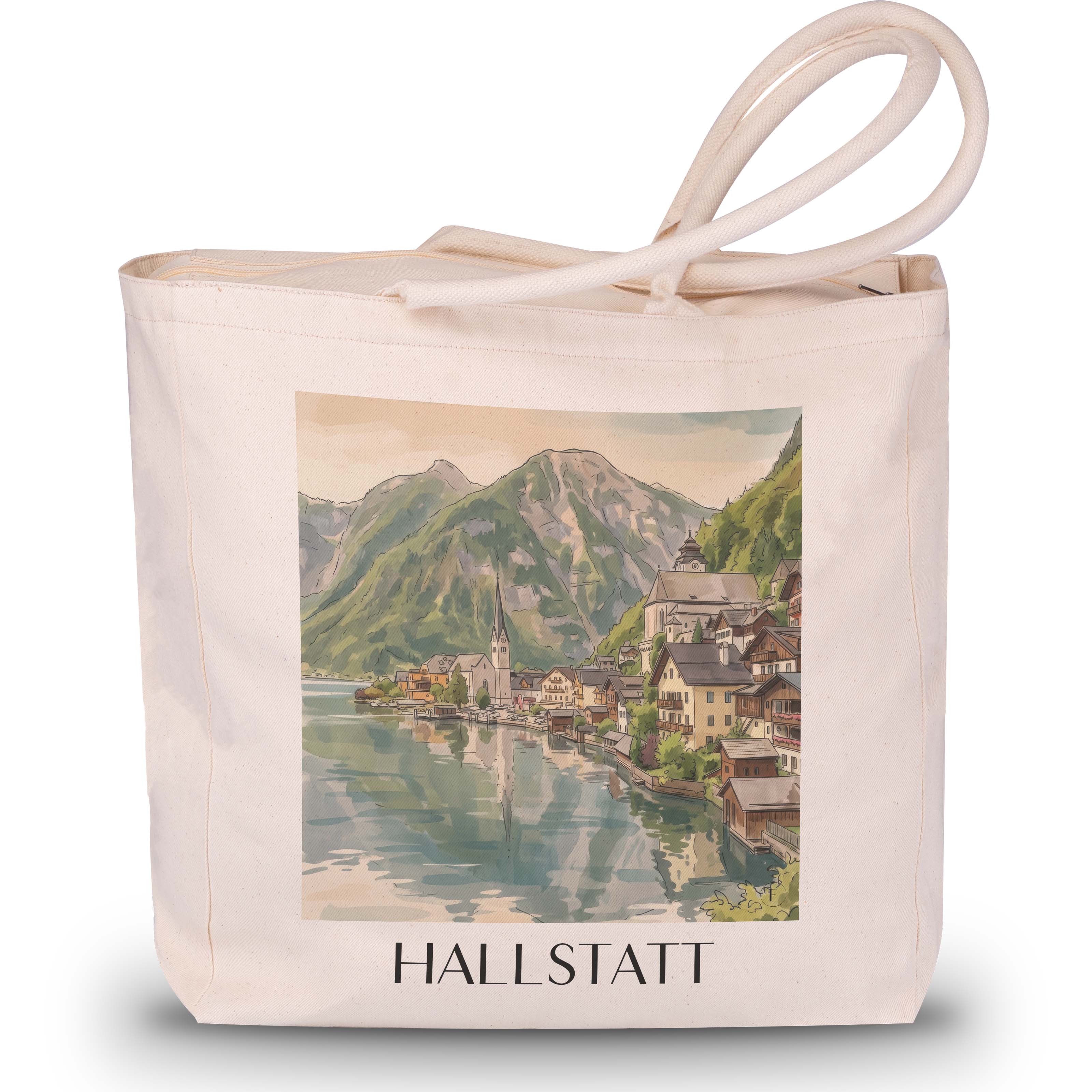 hallstatt-österreich-einkaufstasche-aquarell