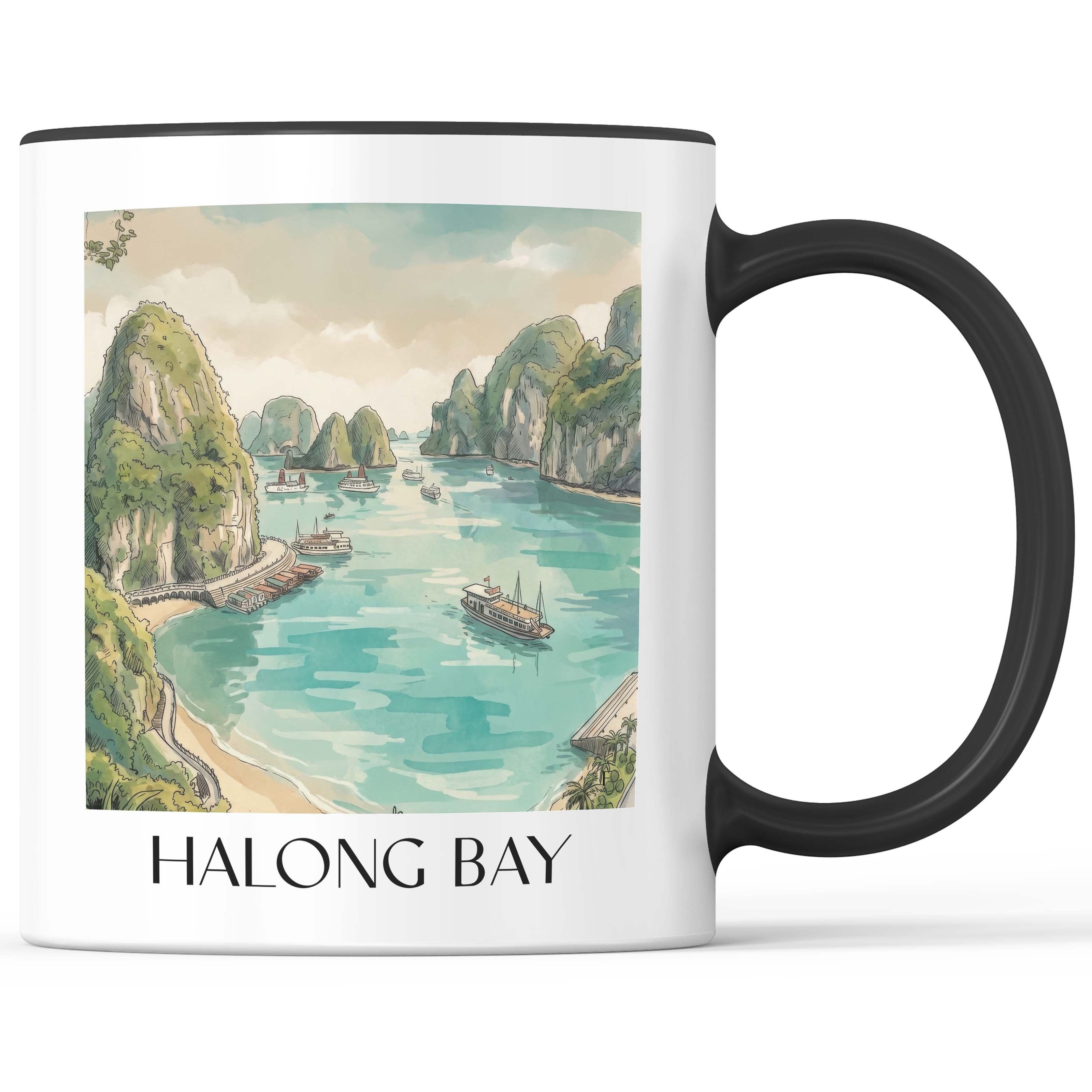 Halong Bay - Vietnam Becher - Kaffeetasse im Aquarell Stil - favplace