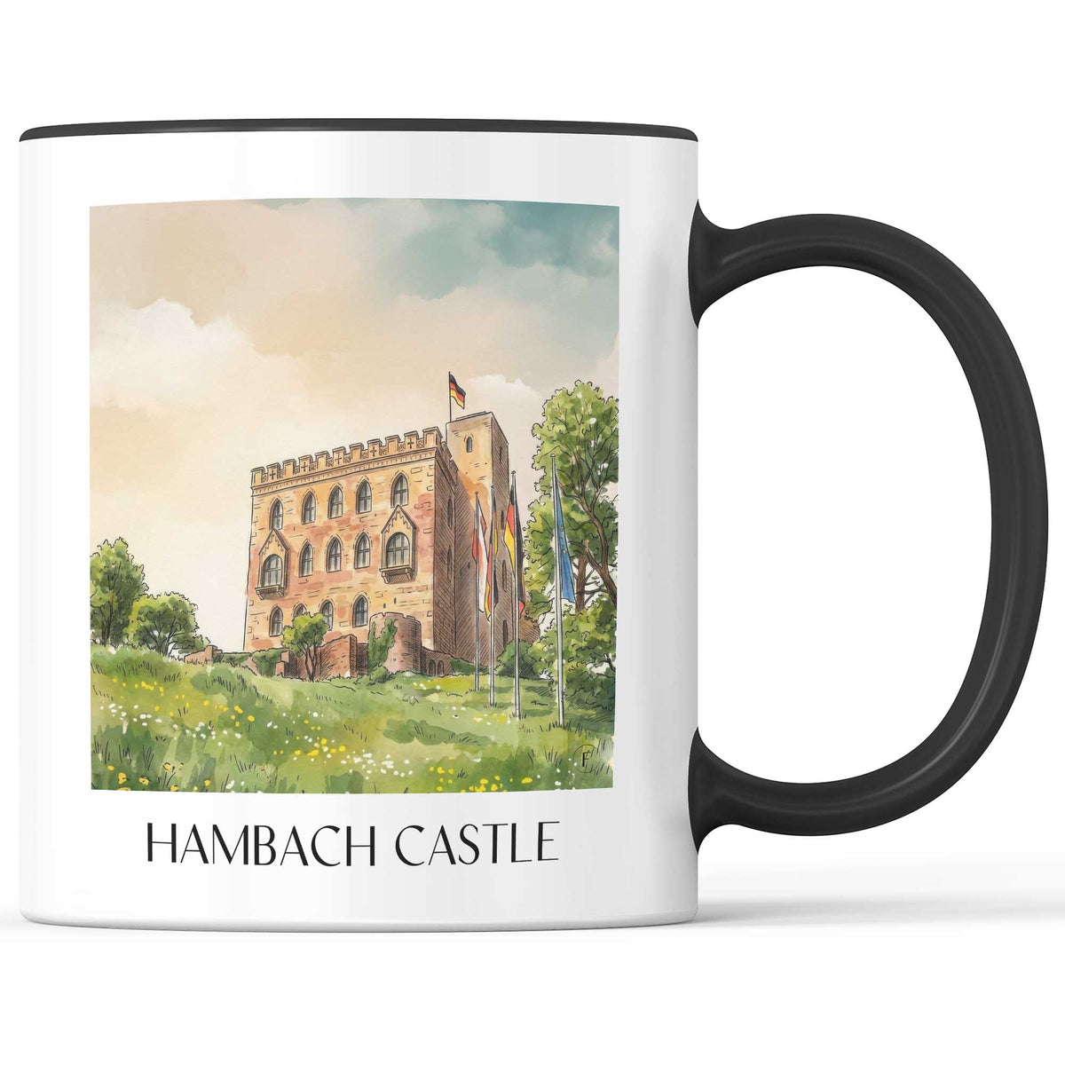 Hambacher Schloss Kaffeebecher - Neustadt an der Weinstraße - Deutschland Becher - Kaffeetasse im Aquarell Stil - favplace