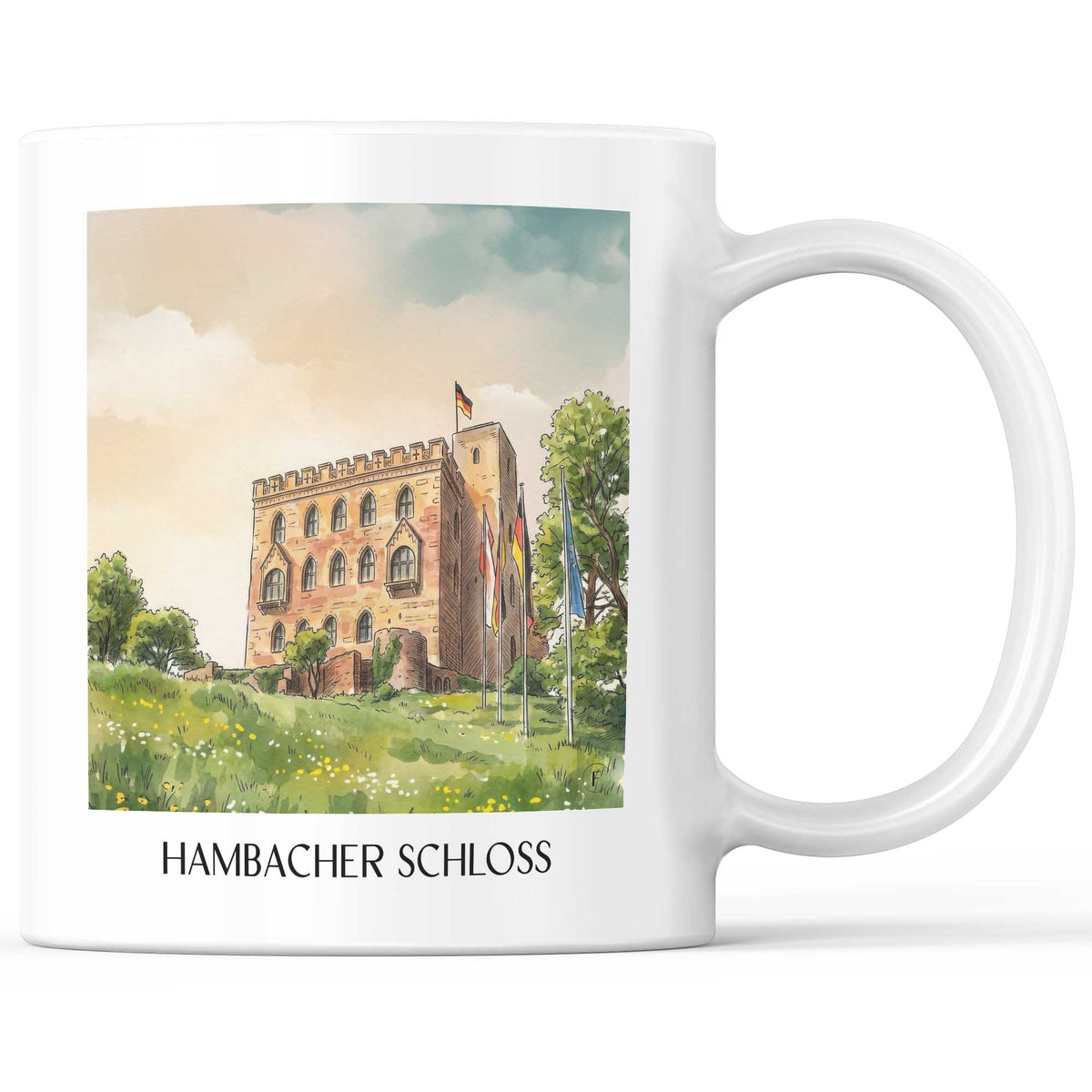 Hambacher Schloss Kaffeebecher - Neustadt an der Weinstraße - Deutschland Becher - Kaffeetasse im Aquarell Stil - favplace