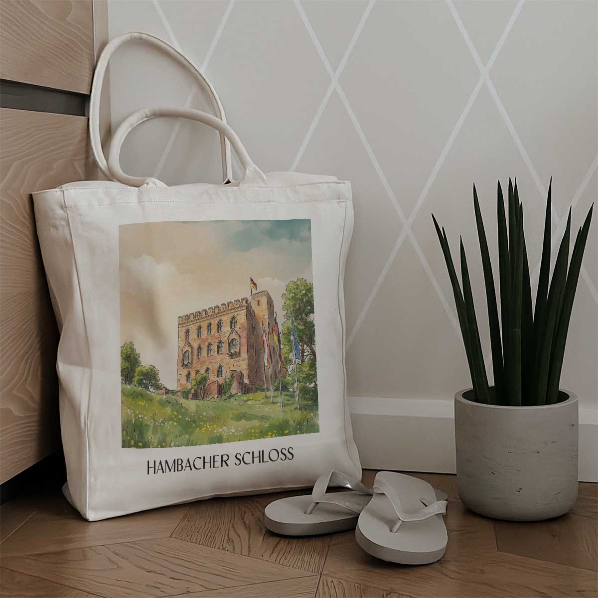hambacher-schloss-neustadt-an-der-weinstraße-deutschland-einkaufstasche-aquarell