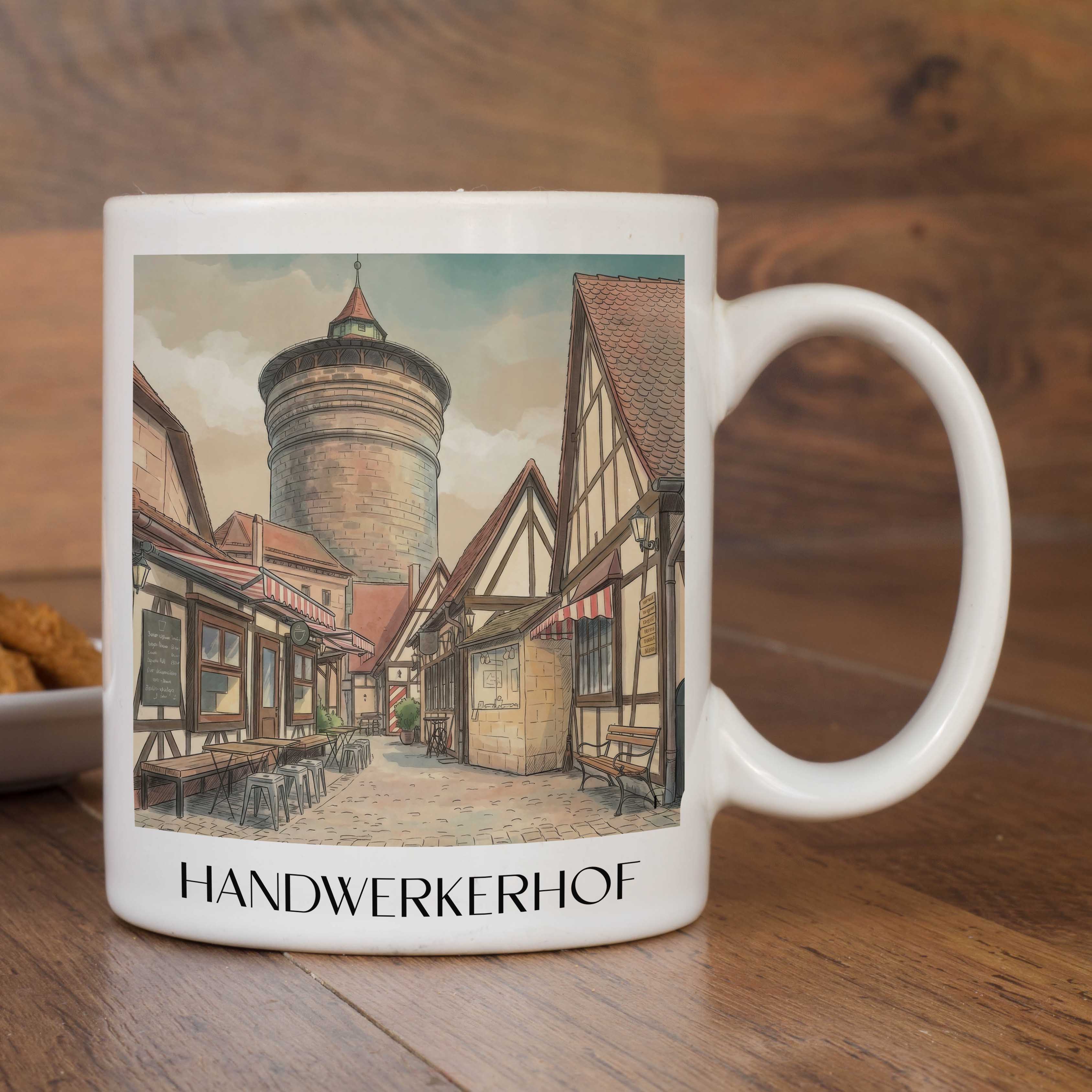 handwerkerhof-nürnberg-deutschland-kaffeebecher-aquarell