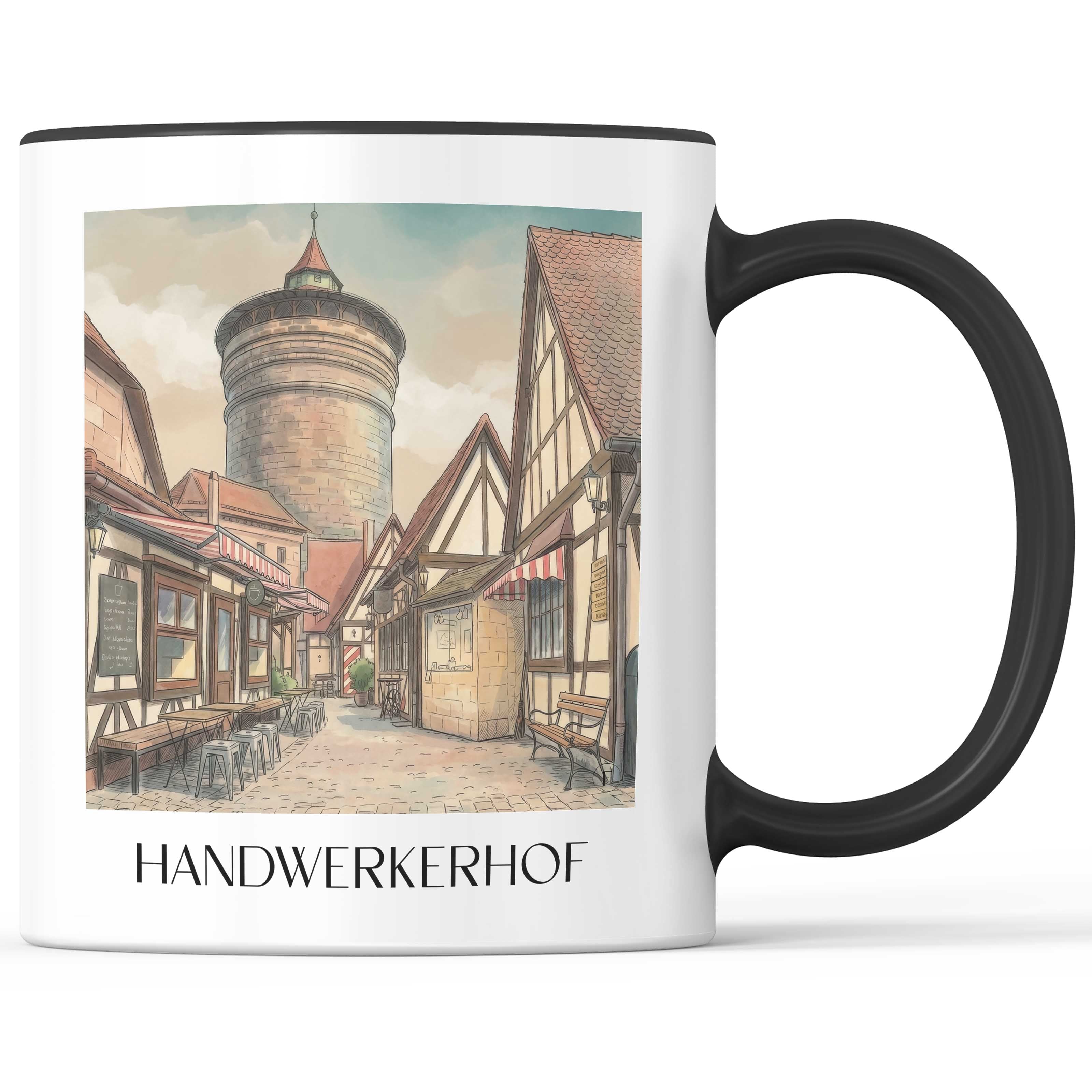 Handwerkerhof Kaffeebecher - Nürnberg - Deutschland Becher - Kaffeetasse im Aquarell Stil - favplace
