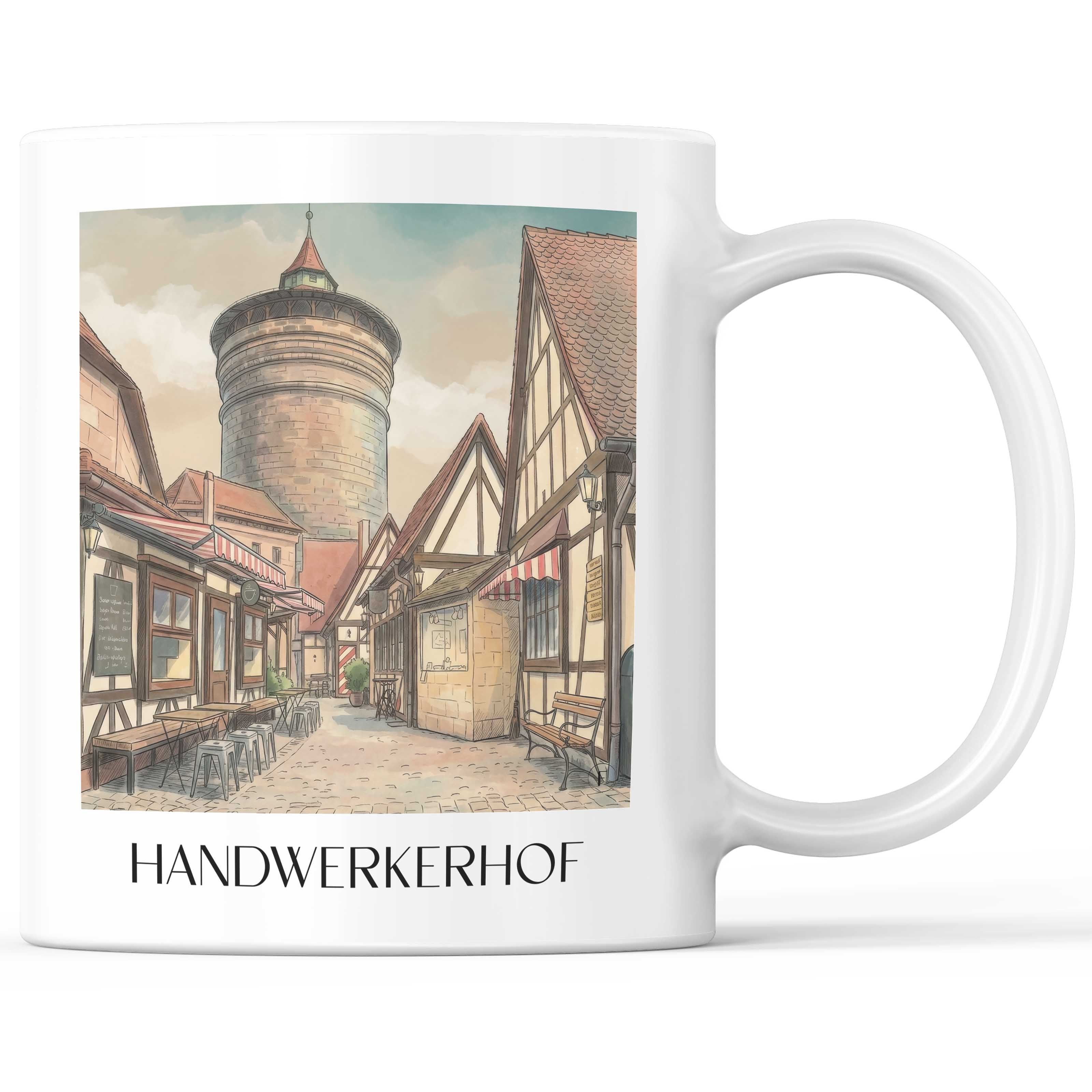 Handwerkerhof Kaffeebecher - Nürnberg - Deutschland Becher - Kaffeetasse im Aquarell Stil - favplace