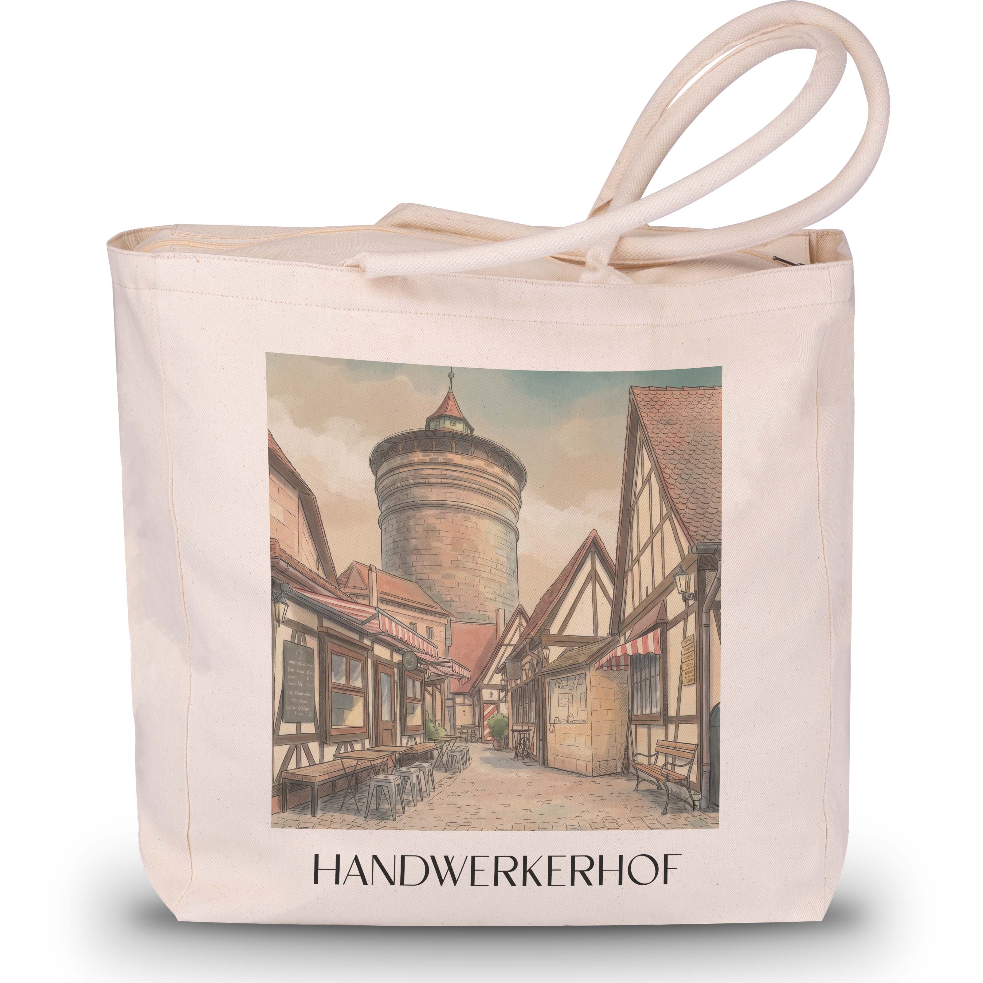 Handwerkerhof Shopping Tasche - Nürnberg - Deutschland Tote Bag - Einkaufstasche im Aquarell Stil - favplace