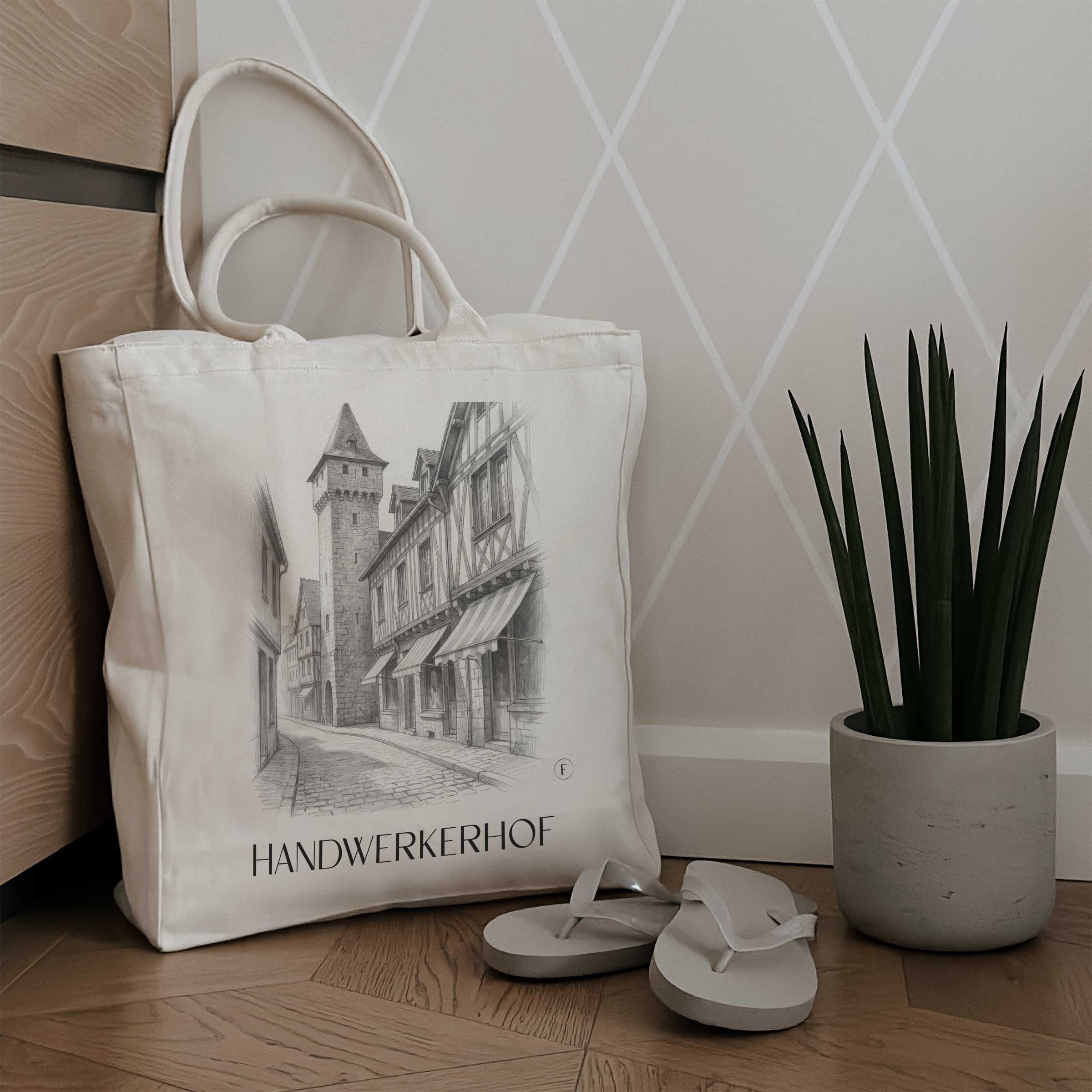 handwerkerhof-nürnberg-deutschland-einkaufstasche-bleistift-zeichnung-drawing
