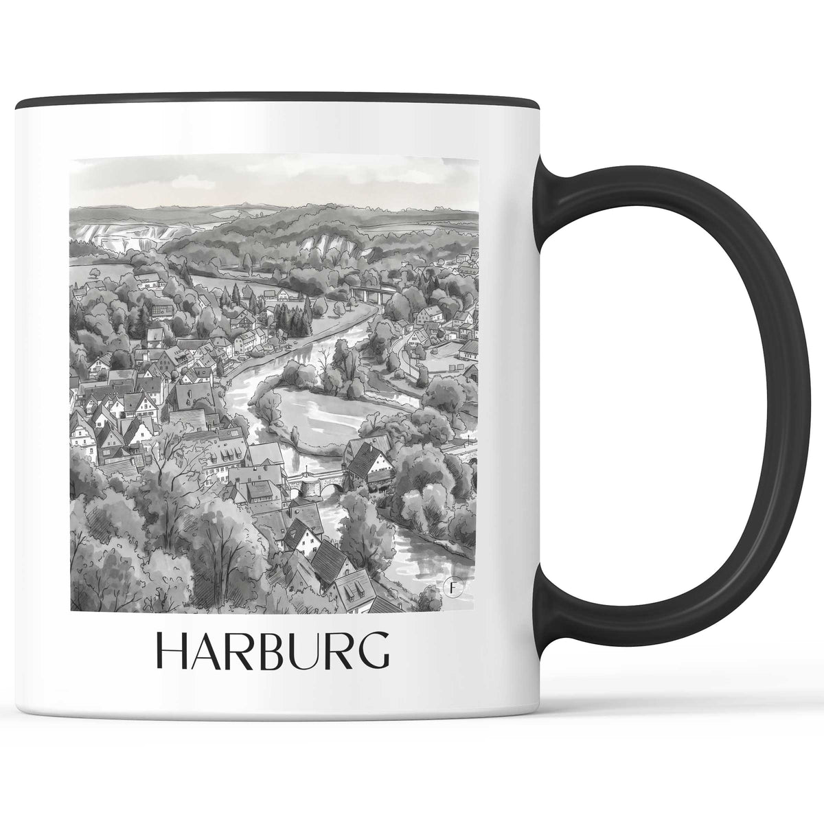 harburg-schwaben-deutschland-kaffeebecher-aquarell-schwarz-weiss