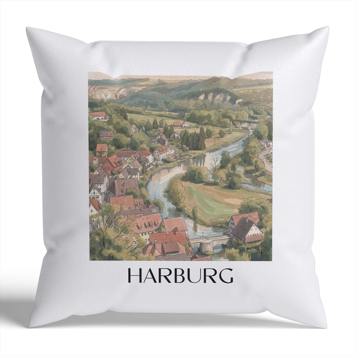 harburg-schwaben-deutschland-kissenbezug-aquarell