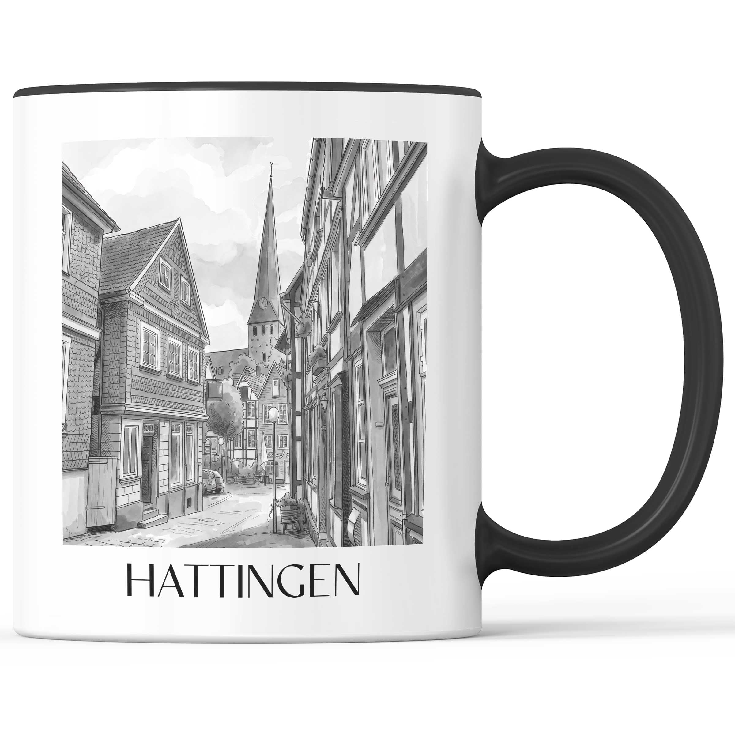 hattingen-deutschland-kaffeebecher-aquarell-schwarz-weiss