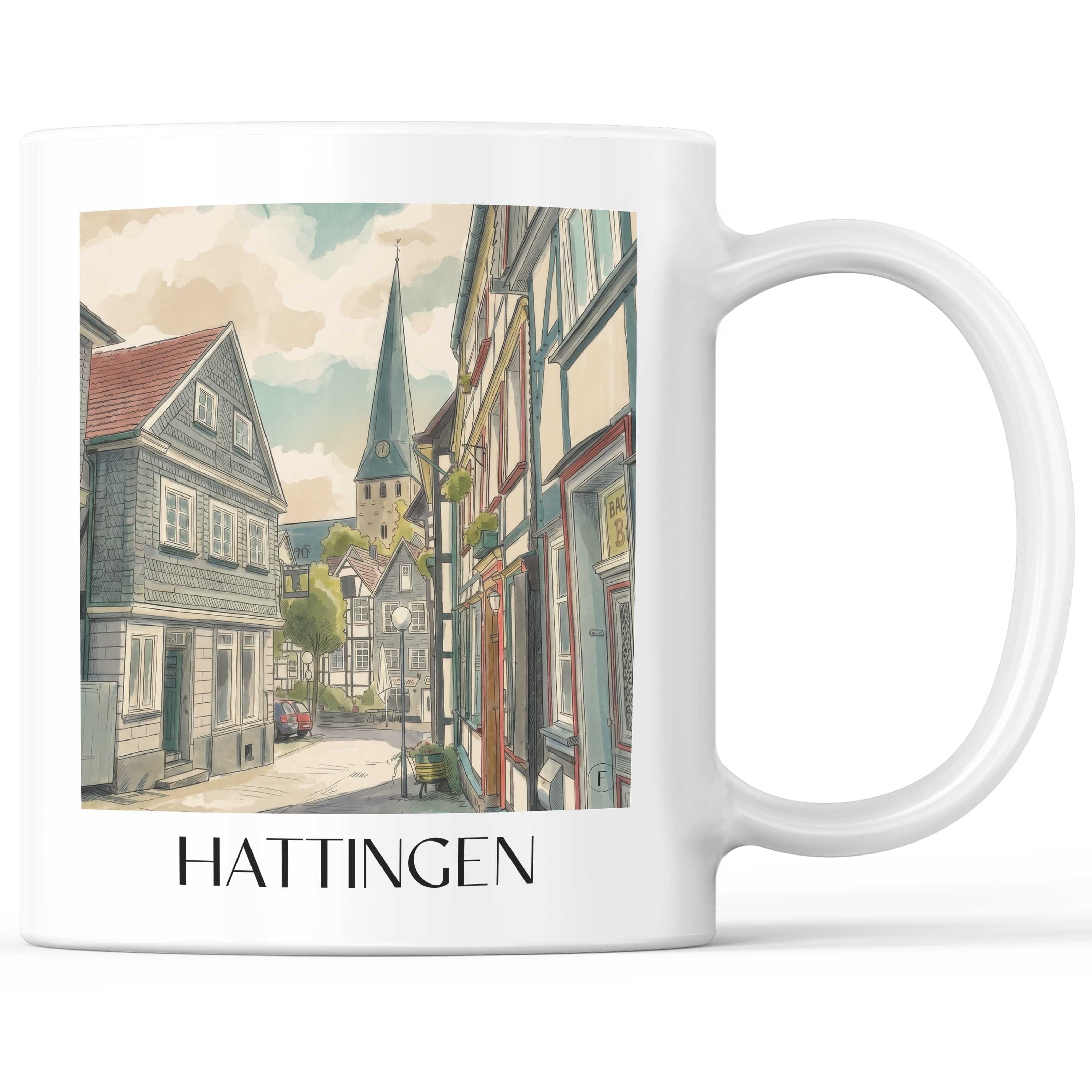 Hattingen - Deutschland Becher - Kaffeetasse im Aquarell Stil - favplace