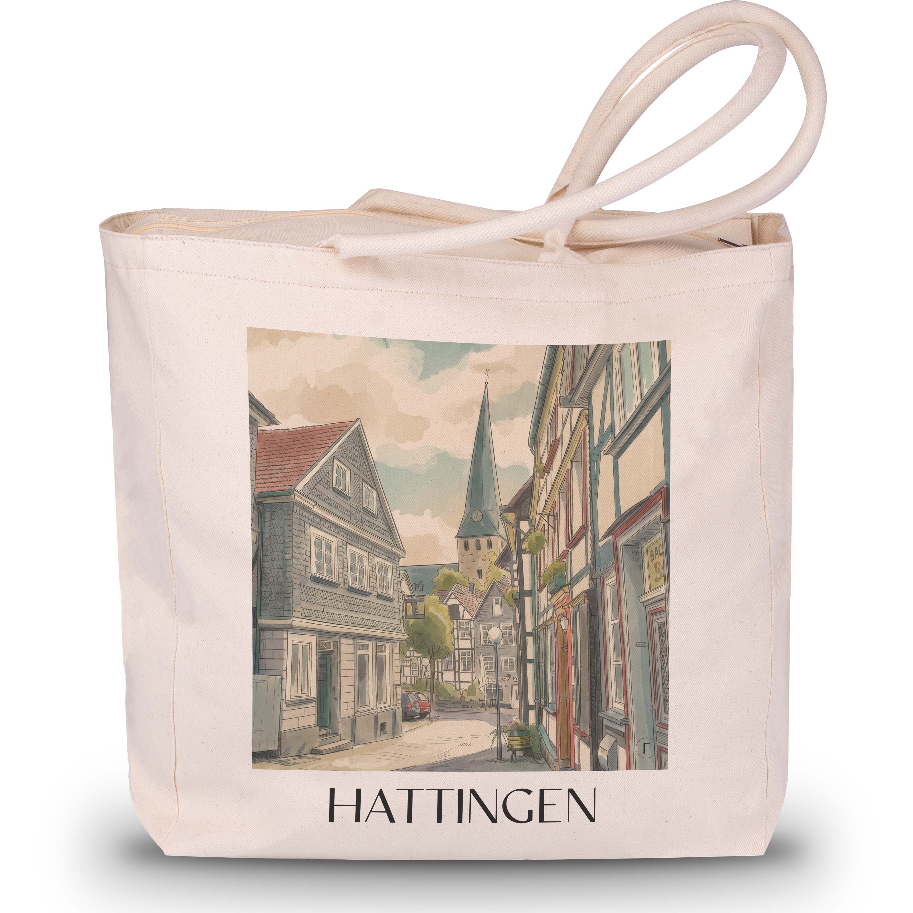 Hattingen - Deutschland Tote Bag - Einkaufstasche im Aquarell Stil - favplace