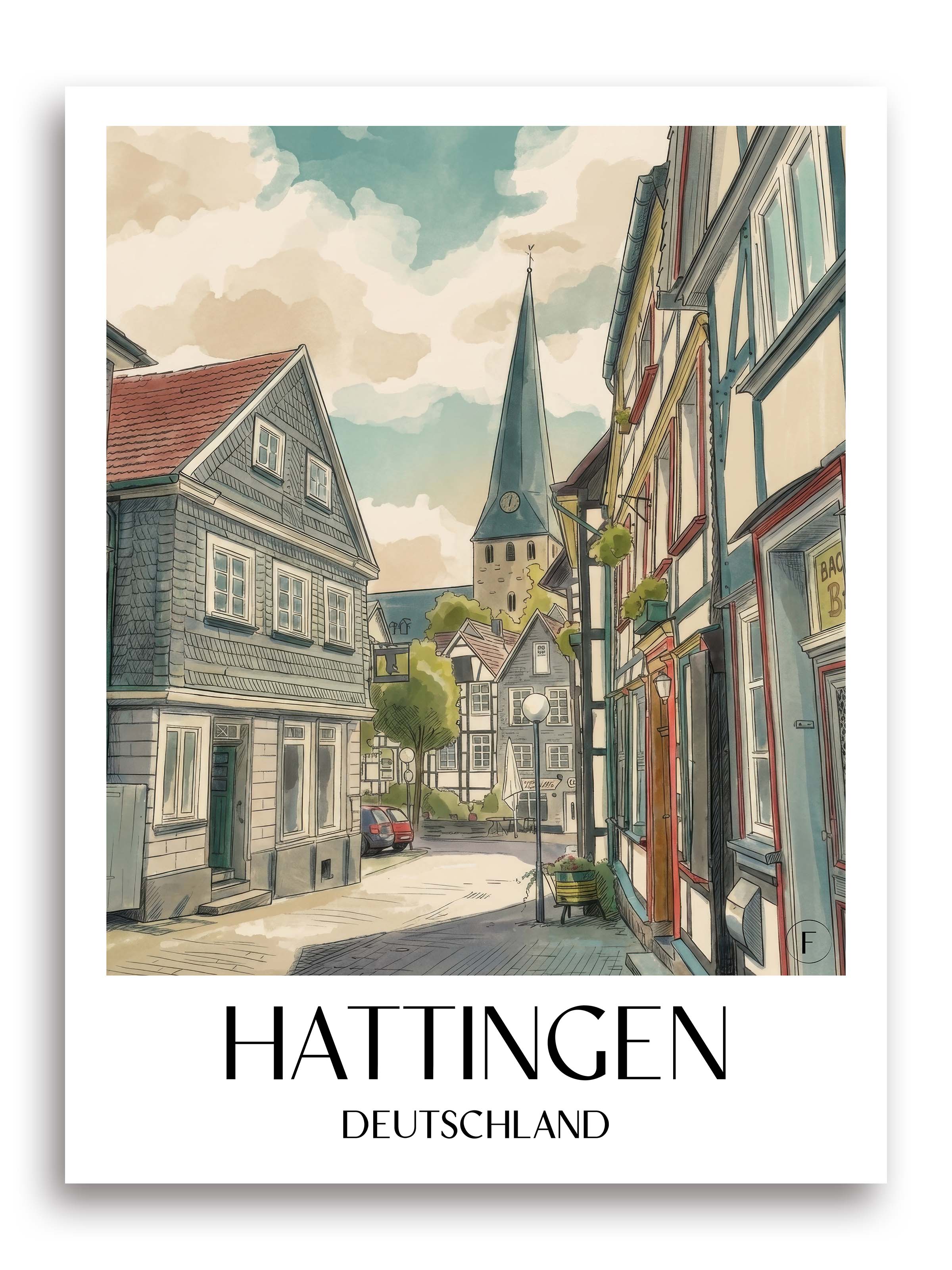 hattingen-deutschland-poster-aquarell