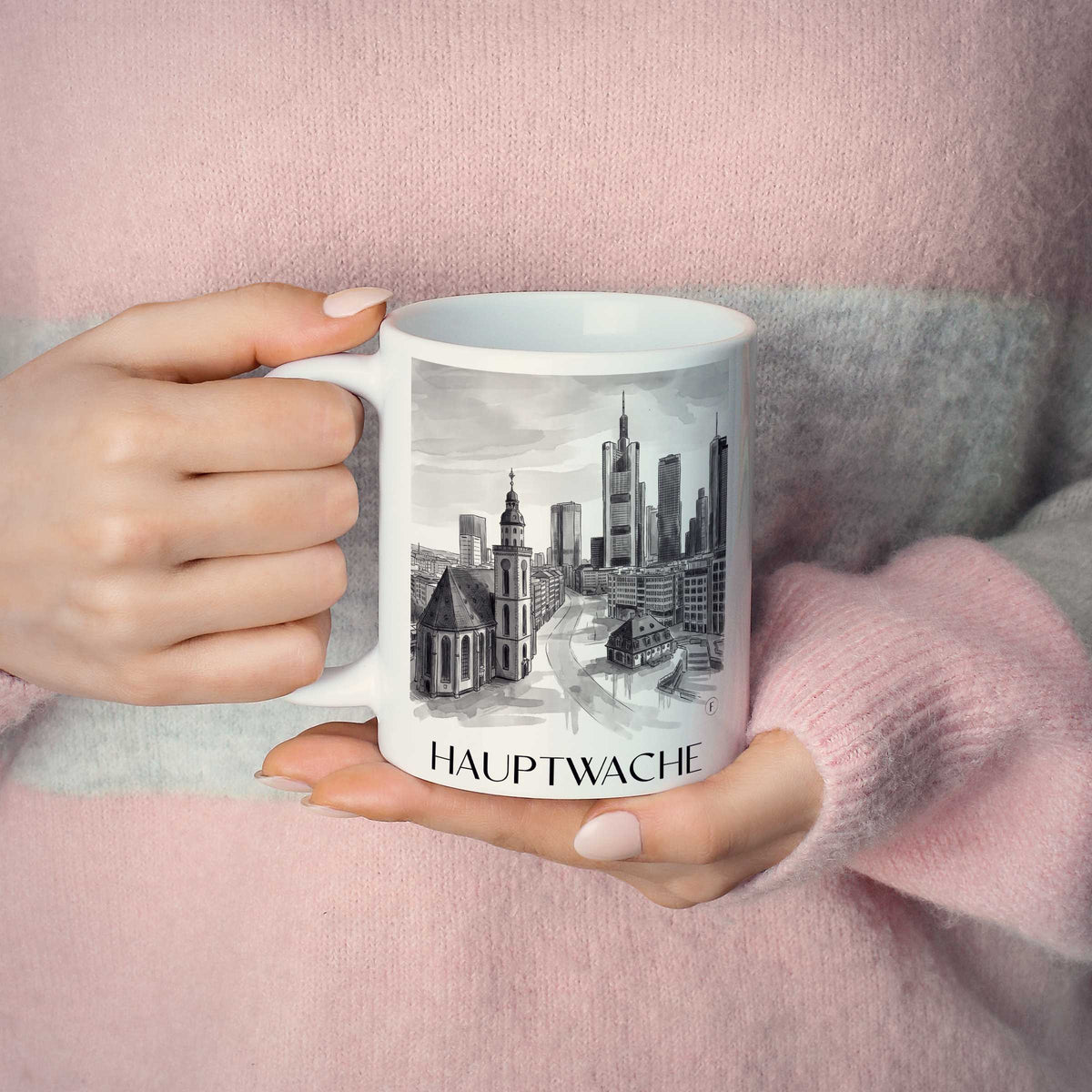 hauptwache-frankfurt-deutschland-kaffeebecher-aquarell-schwarz-weiss