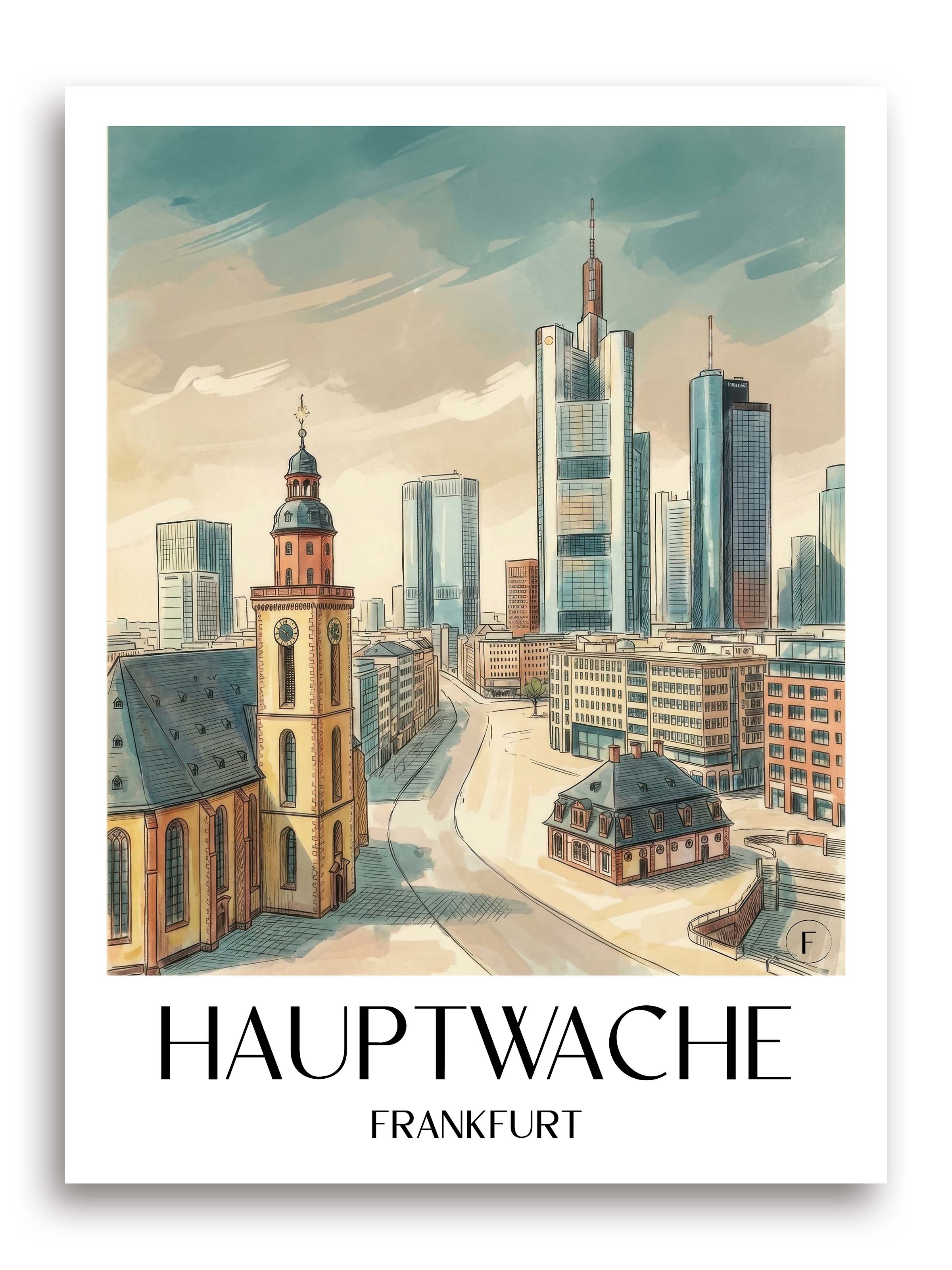 Hauptwache Poster - Frankfurt - Deutschland Kunstdruck - Aquarell von A4 bis A1 - favplace