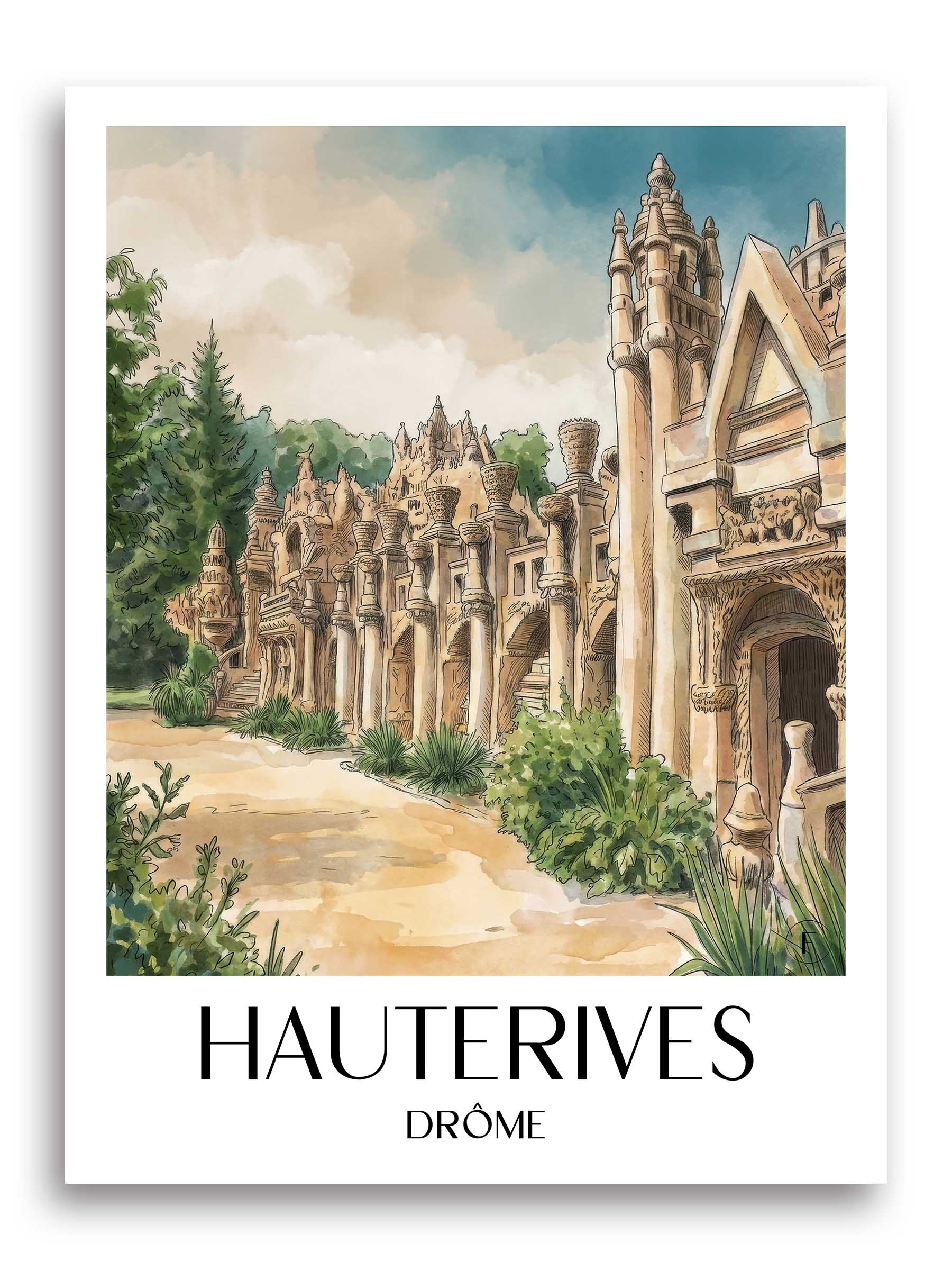 hauterives-drôme-frankreich-poster-aquarell