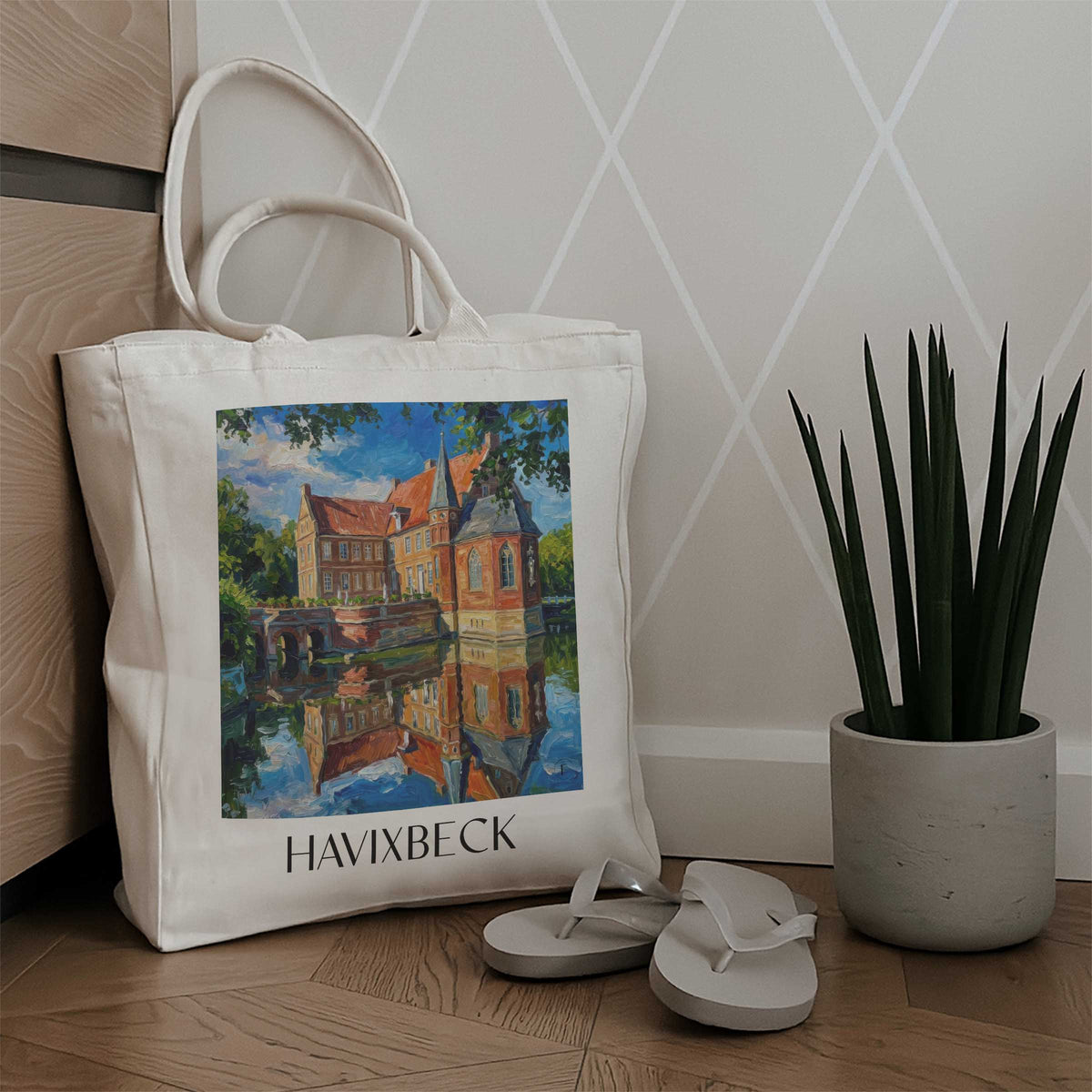 havixbeck-münsterland-deutschland-einkaufstasche-oil-painting-oelgemaelde