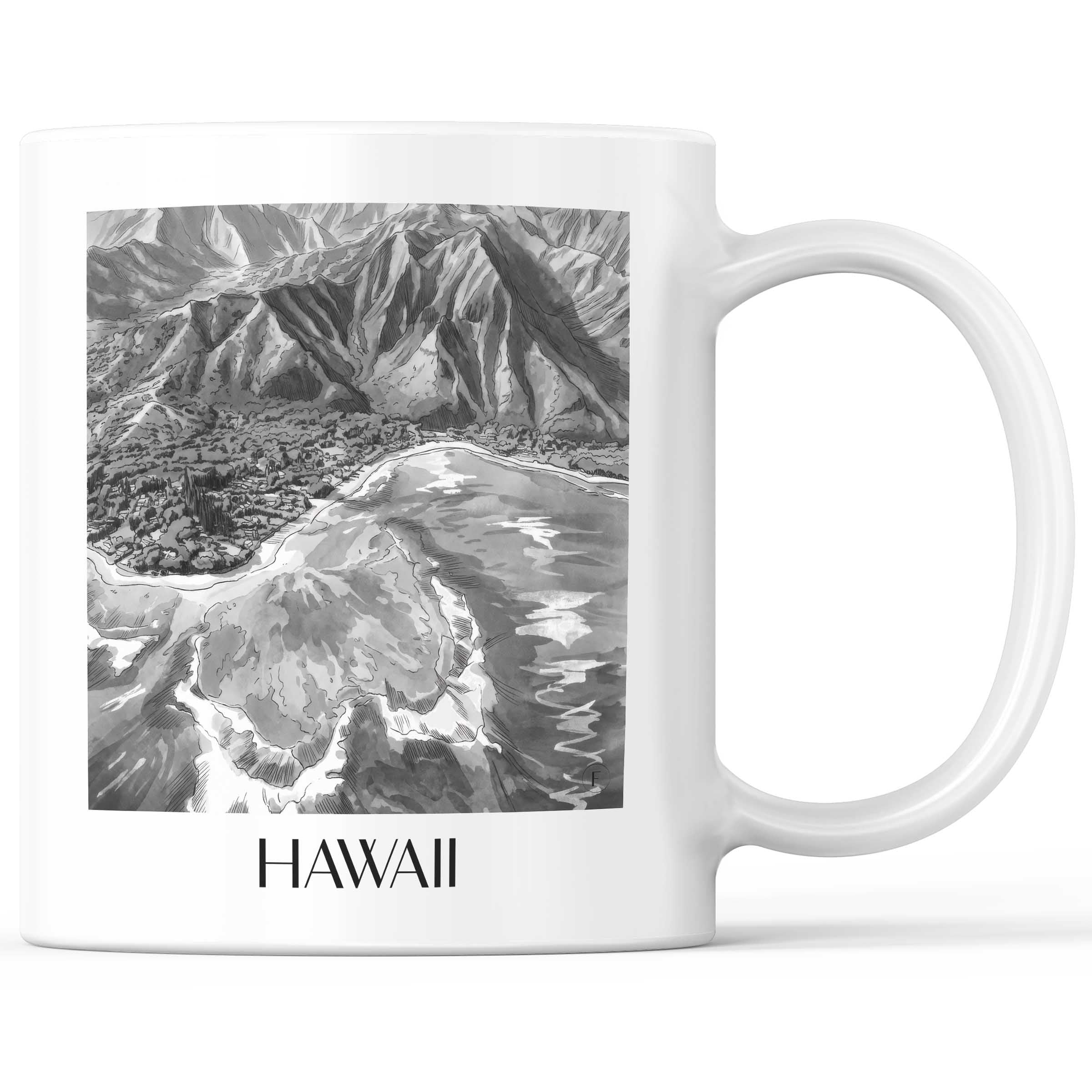 Hawaii - Vereinigte Staaten Becher - Kaffeetasse im Aquarell Schwarz-Weiß Stil - favplace