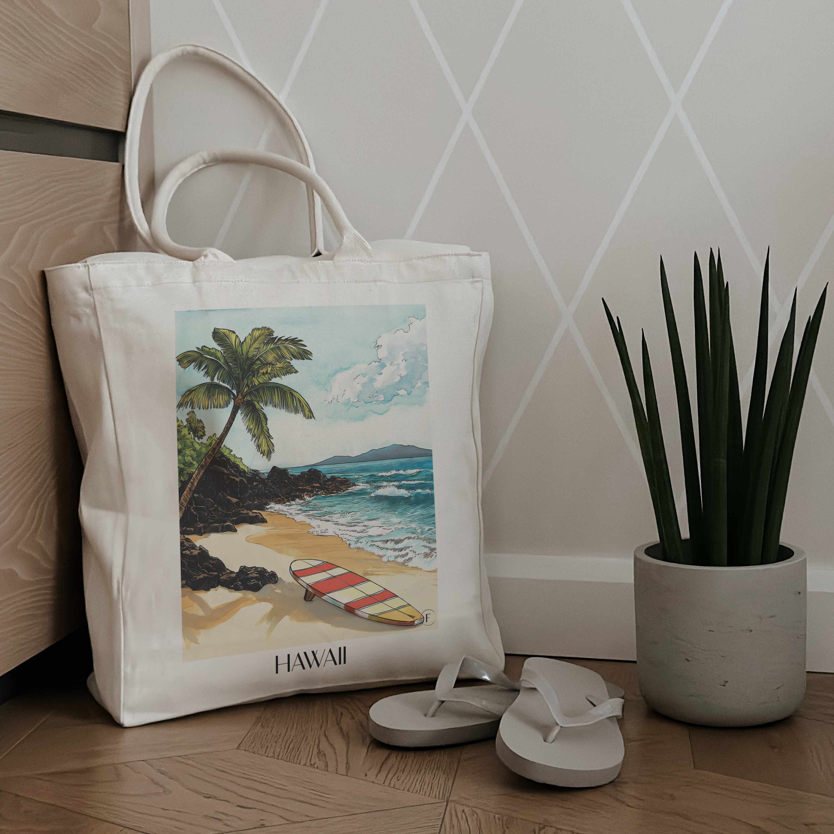 hawaii-vereinigte-staaten-einkaufstasche-aquarell