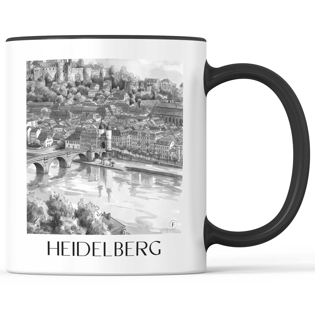 Heidelberg Kaffeebecher - Baden-Württemberg - Deutschland Becher - Kaffeetasse im Aquarell Schwarz-Weiß Stil - favplace