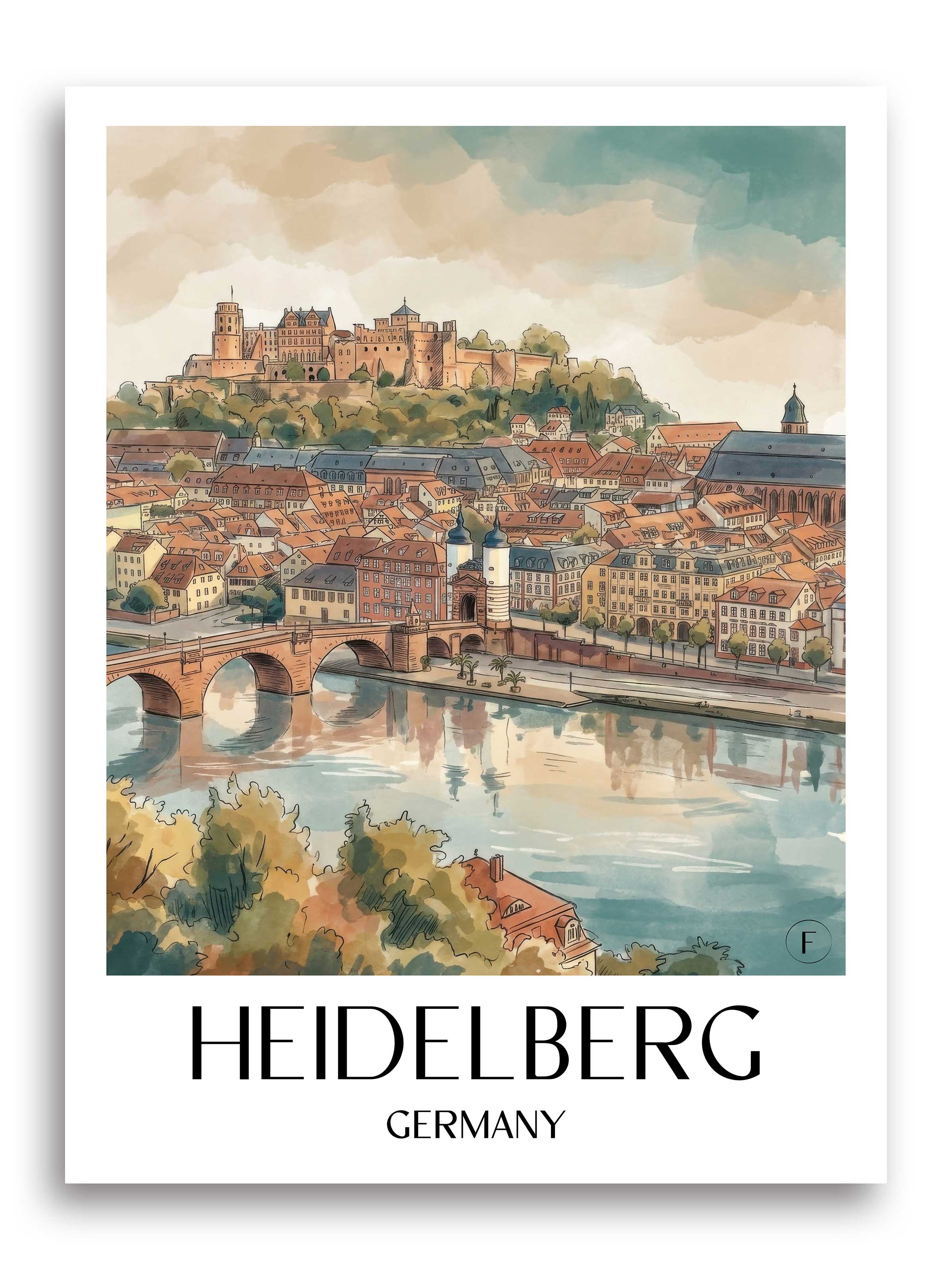 Heidelberg Poster - Baden-Württemberg - Deutschland Kunstdruck - Aquarell von A4 bis A1 - favplace