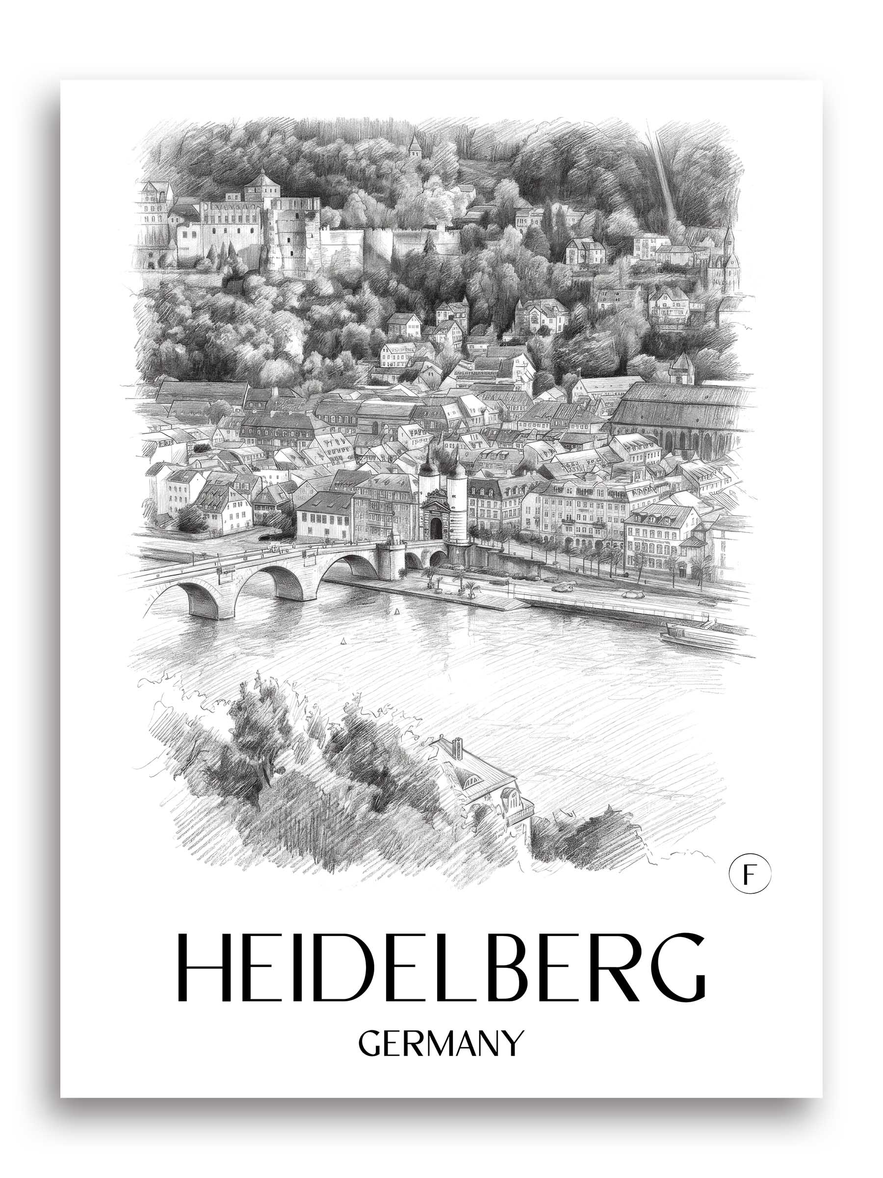 Heidelberg Poster - Baden-Württemberg - Deutschland Kunstdruck - Zeichnung von A4 bis A1
