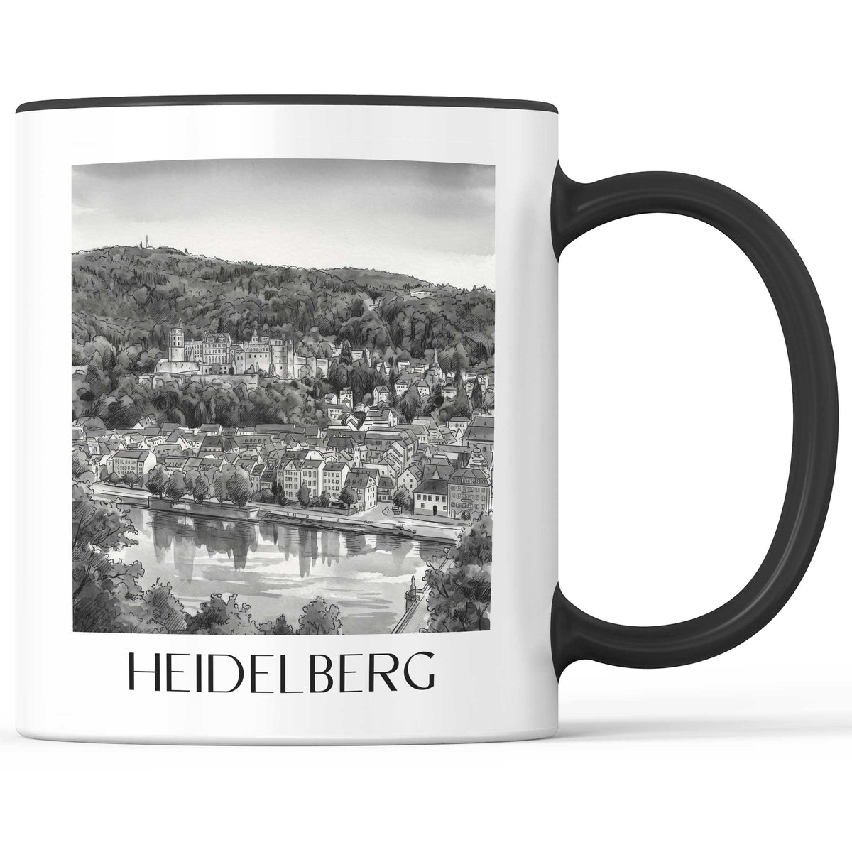 heidelberg-(bei-nacht)-baden-württemberg-deutschland-kaffeebecher-aquarell-schwarz-weiss