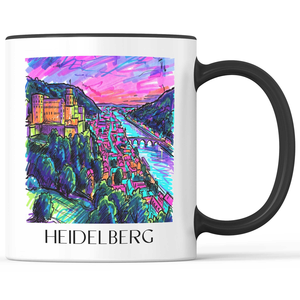 Heidelberg (bei Nacht) Kaffeebecher - Baden-Württemberg - Deutschland Becher - Kaffeetasse im Tag Graffiti Stil - favplace