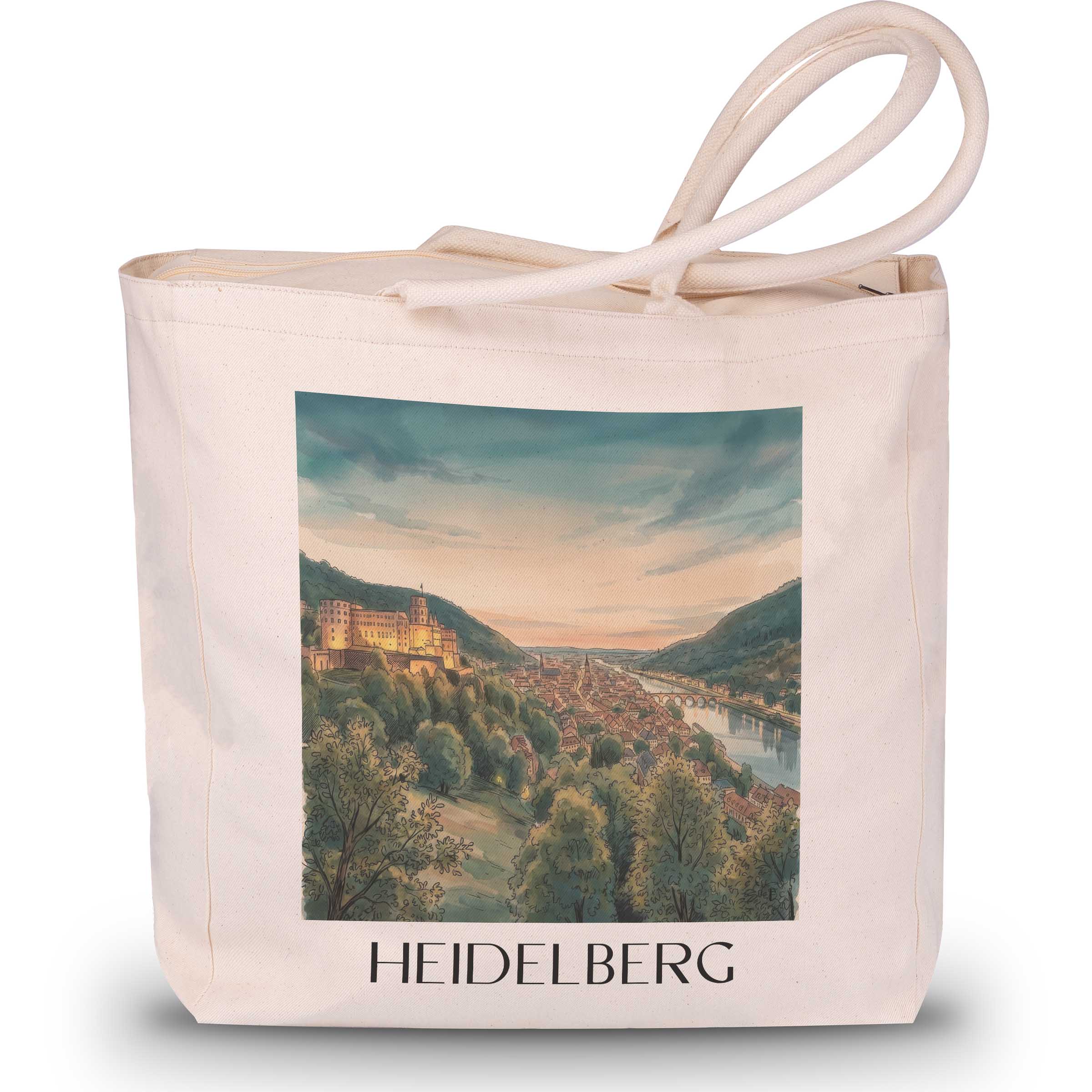 Heidelberg (bei Nacht) Shopping Tasche - Baden-Württemberg - Deutschland Tote Bag - Einkaufstasche im Aquarell Stil - favplace