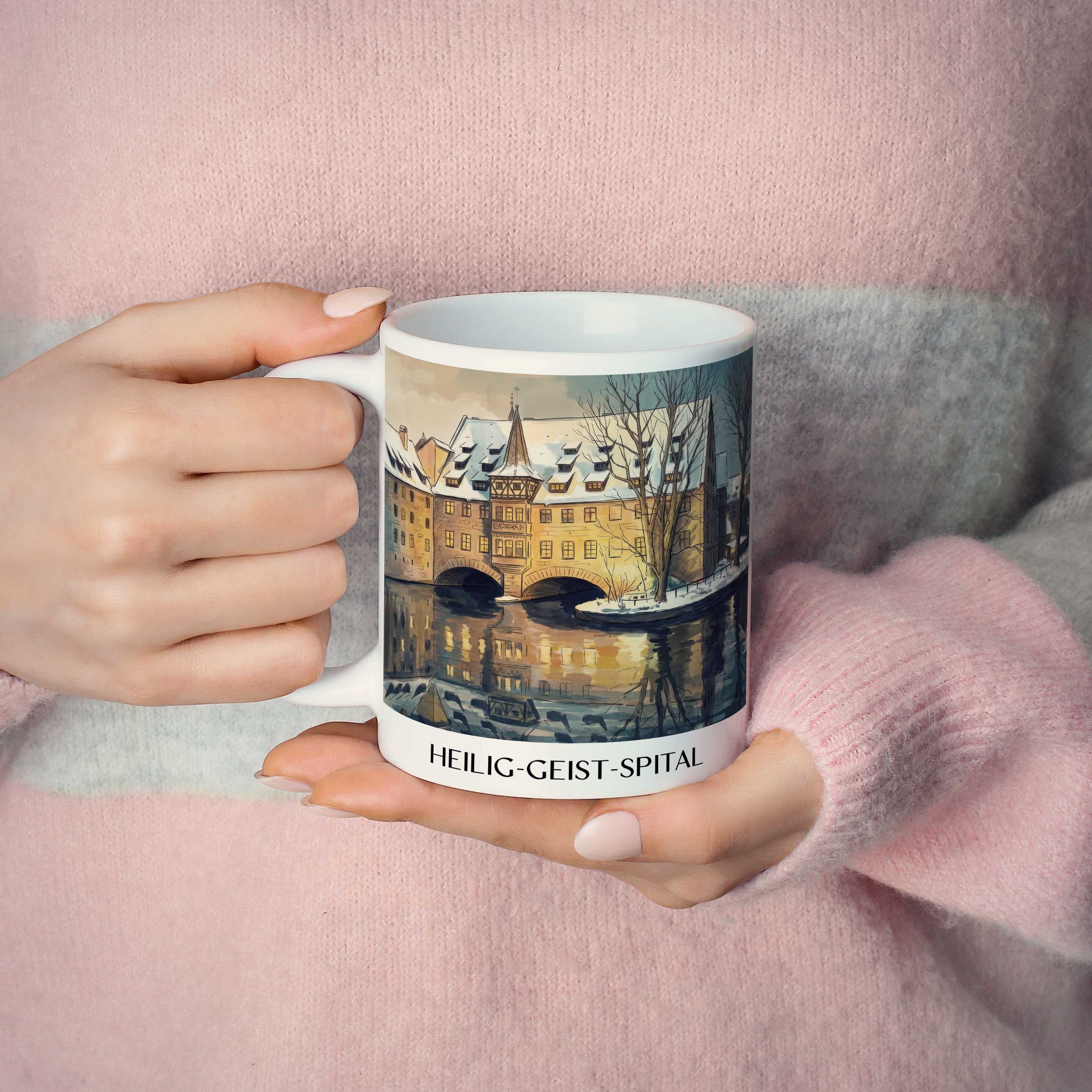 heilig-geist-spital-nürnberg-deutschland-kaffeebecher-aquarell