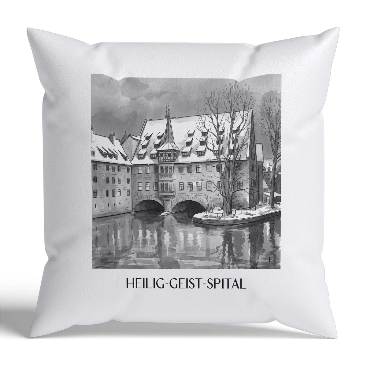 heilig-geist-spital-nürnberg-deutschland-kissenbezug-aquarell-schwarz-weiss