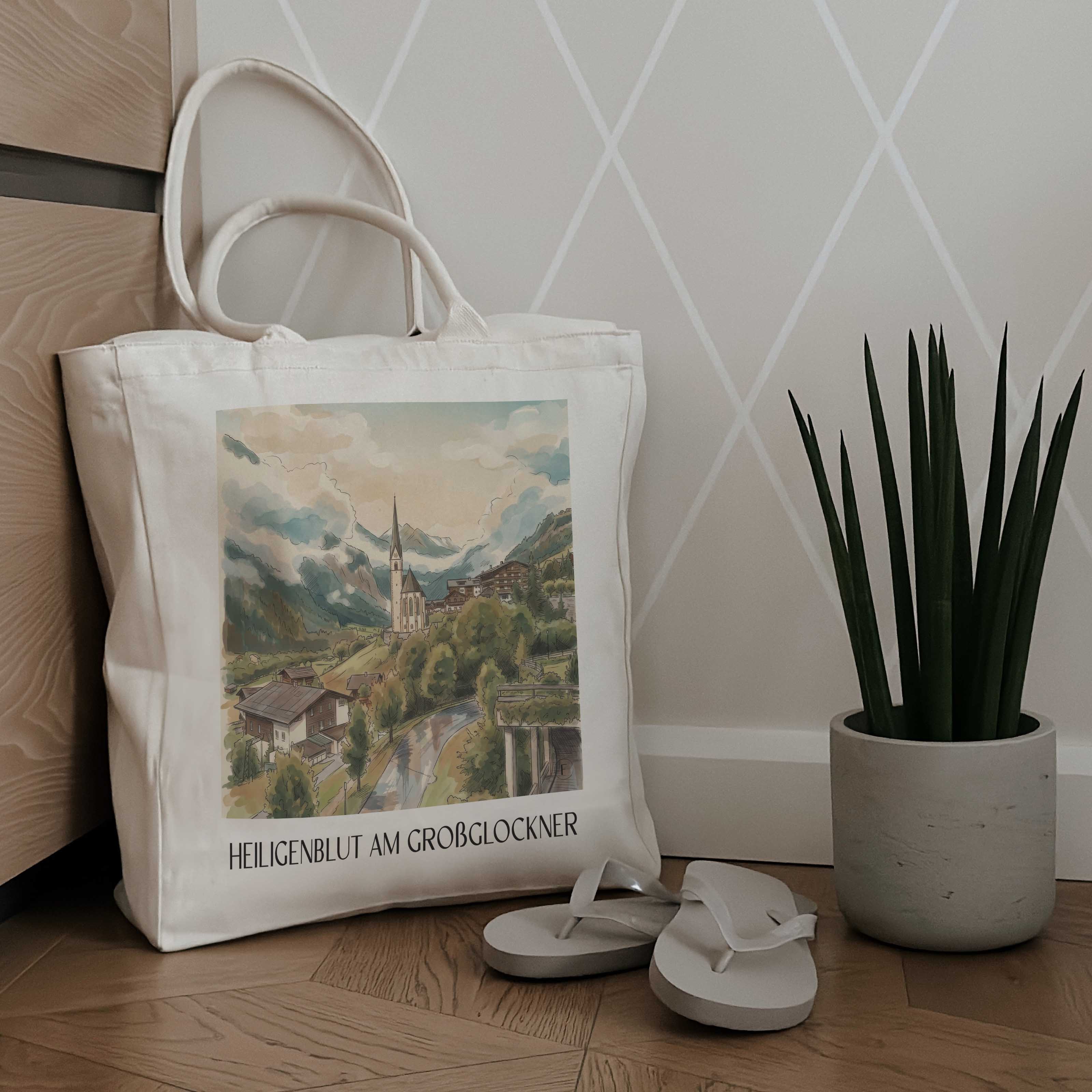 heiligenblut-am-großglockner-kärnten-österreich-einkaufstasche-aquarell