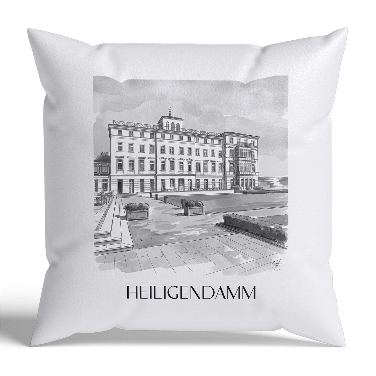 Heiligendamm Kissenhülle - Zierkissen Bezug - Mecklenburg - Deutschland Kissen bzw. Kissenbezug im Aquarell Schwarz-Weiß Stil - favplace