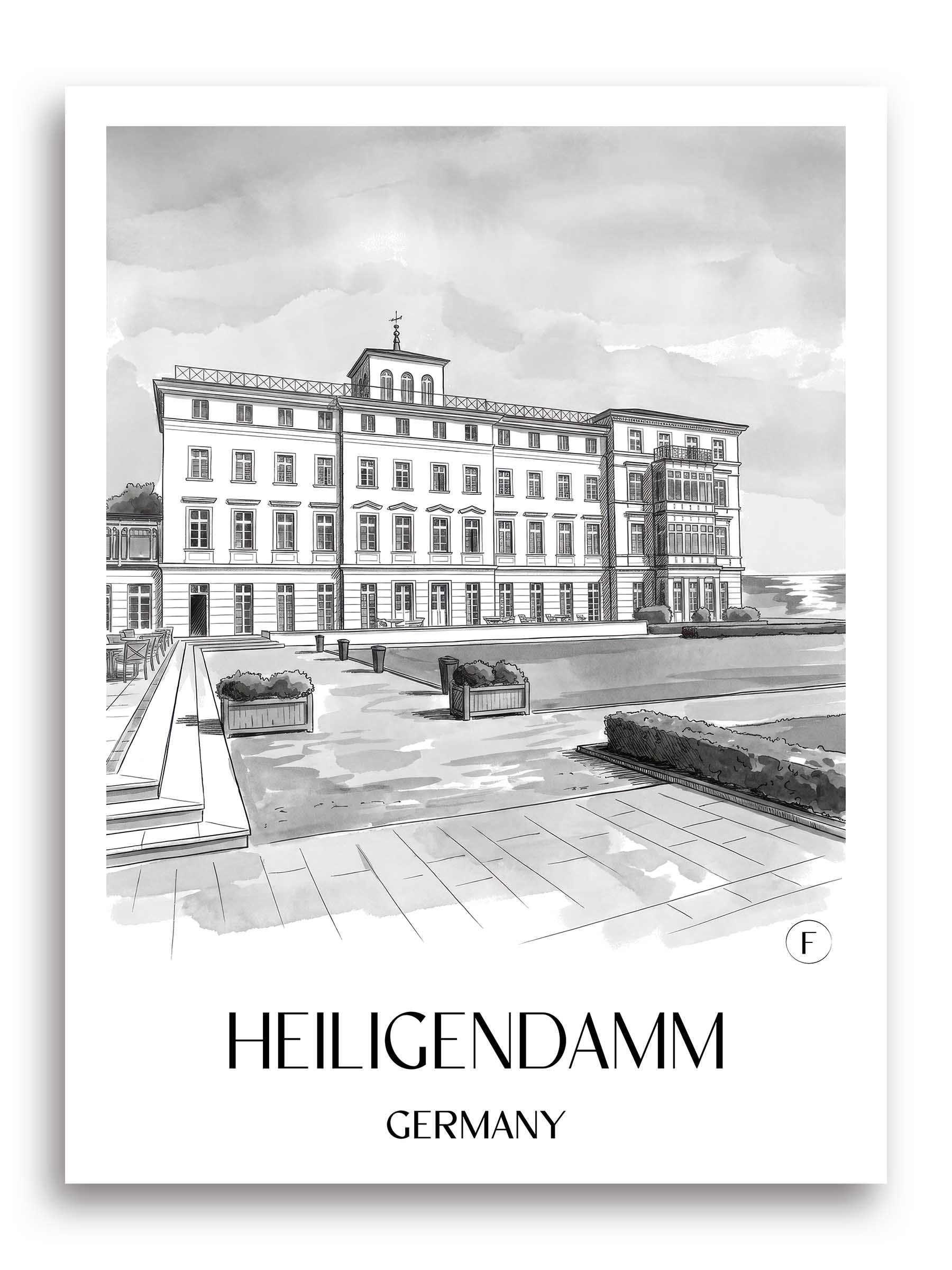 Heiligendamm Poster - Mecklenburg - Deutschland Kunstdruck - Aquarell Schwarz-Weiß von A4 bis A1 - favplace