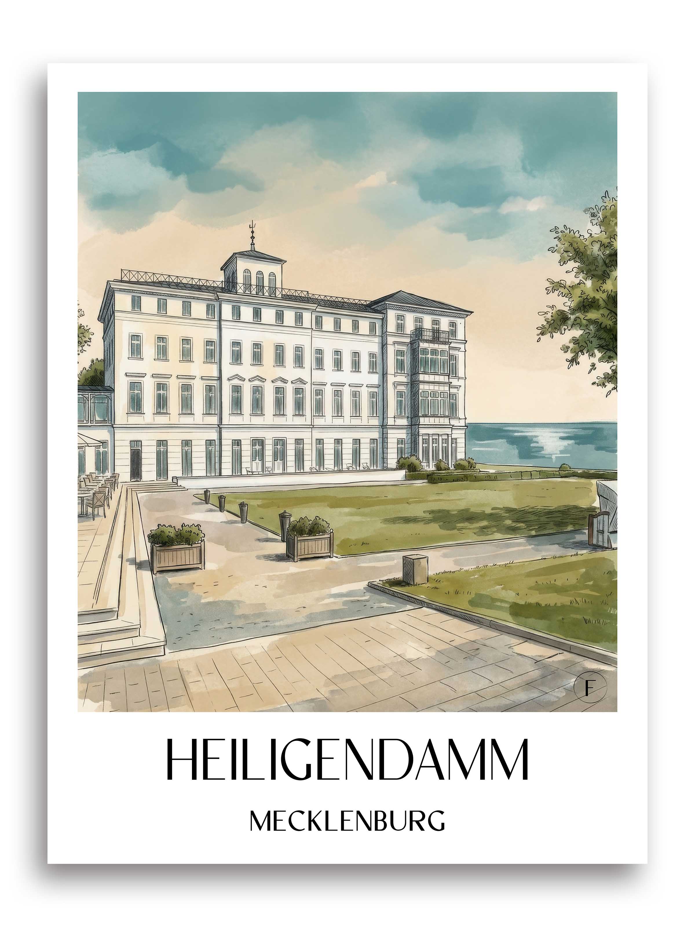 Heiligendamm Poster - Mecklenburg - Deutschland Kunstdruck - Aquarell von A4 bis A1 - favplace
