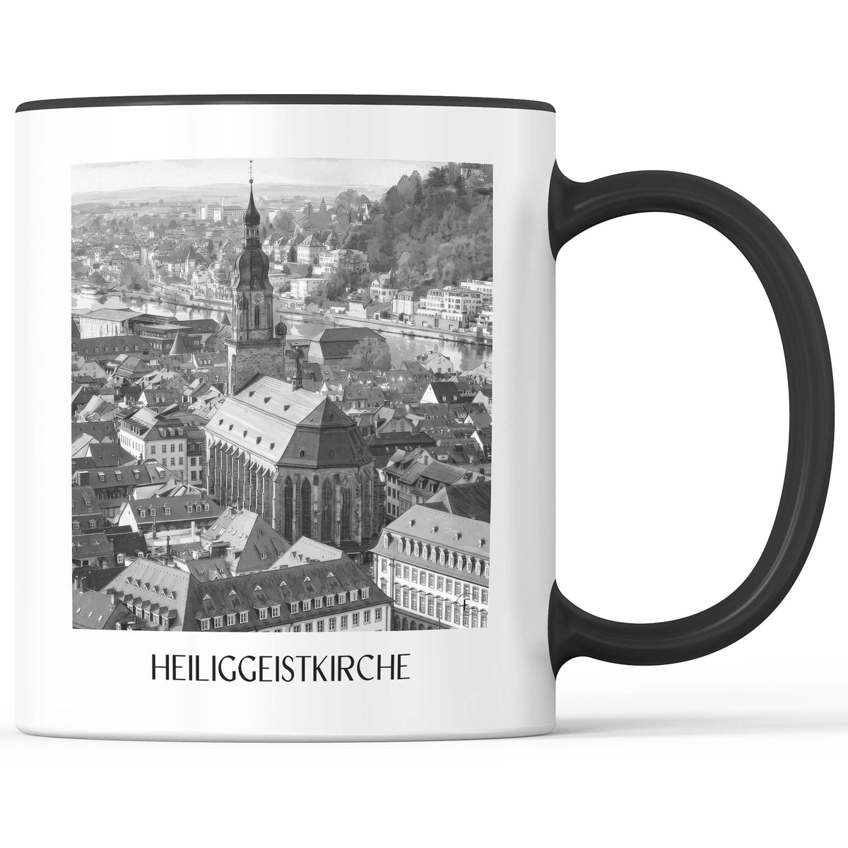 heiliggeistkirche-heidelberg-deutschland-kaffeebecher-aquarell-schwarz-weiss