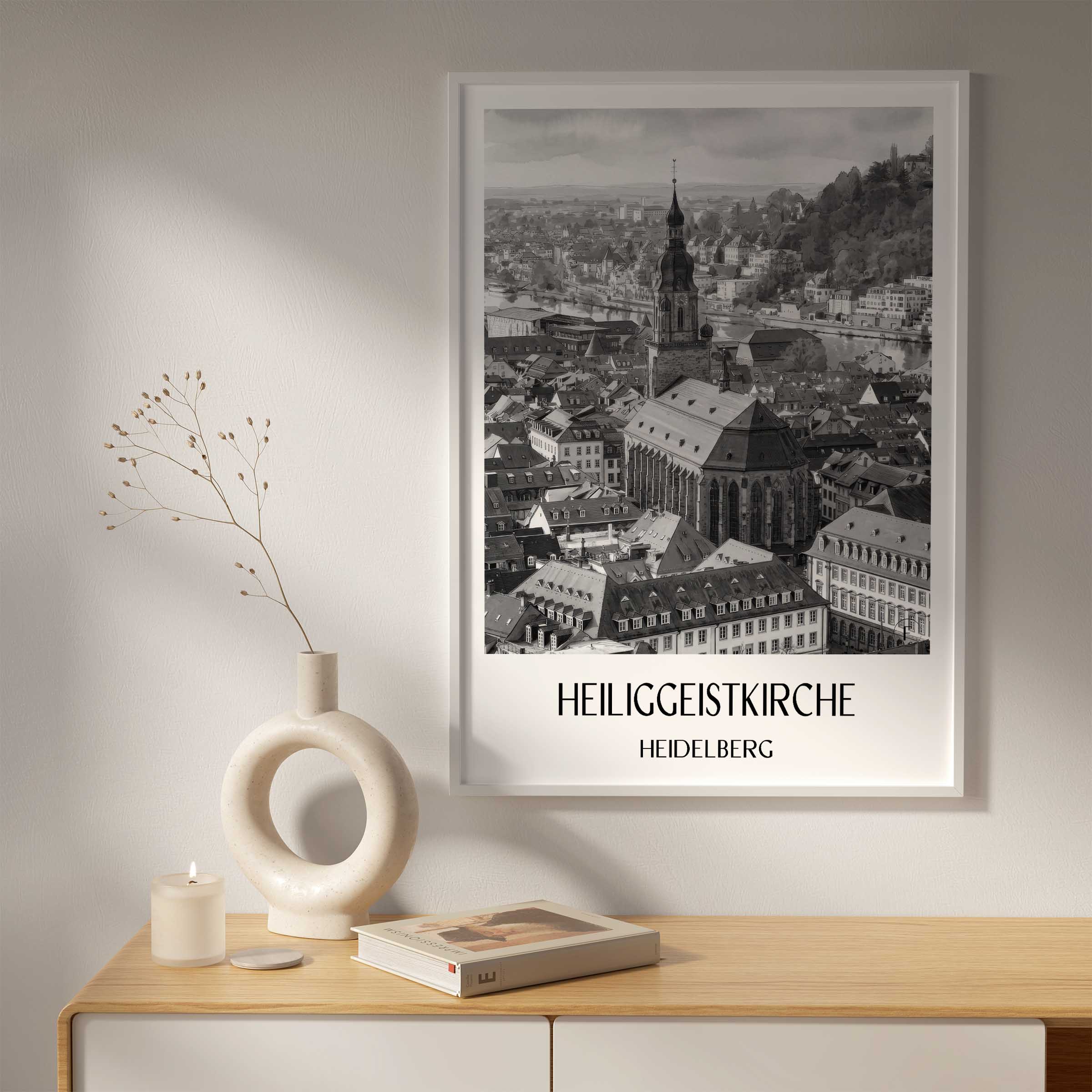 heiliggeistkirche-heidelberg-deutschland-poster-aquarell-schwarz-weiss