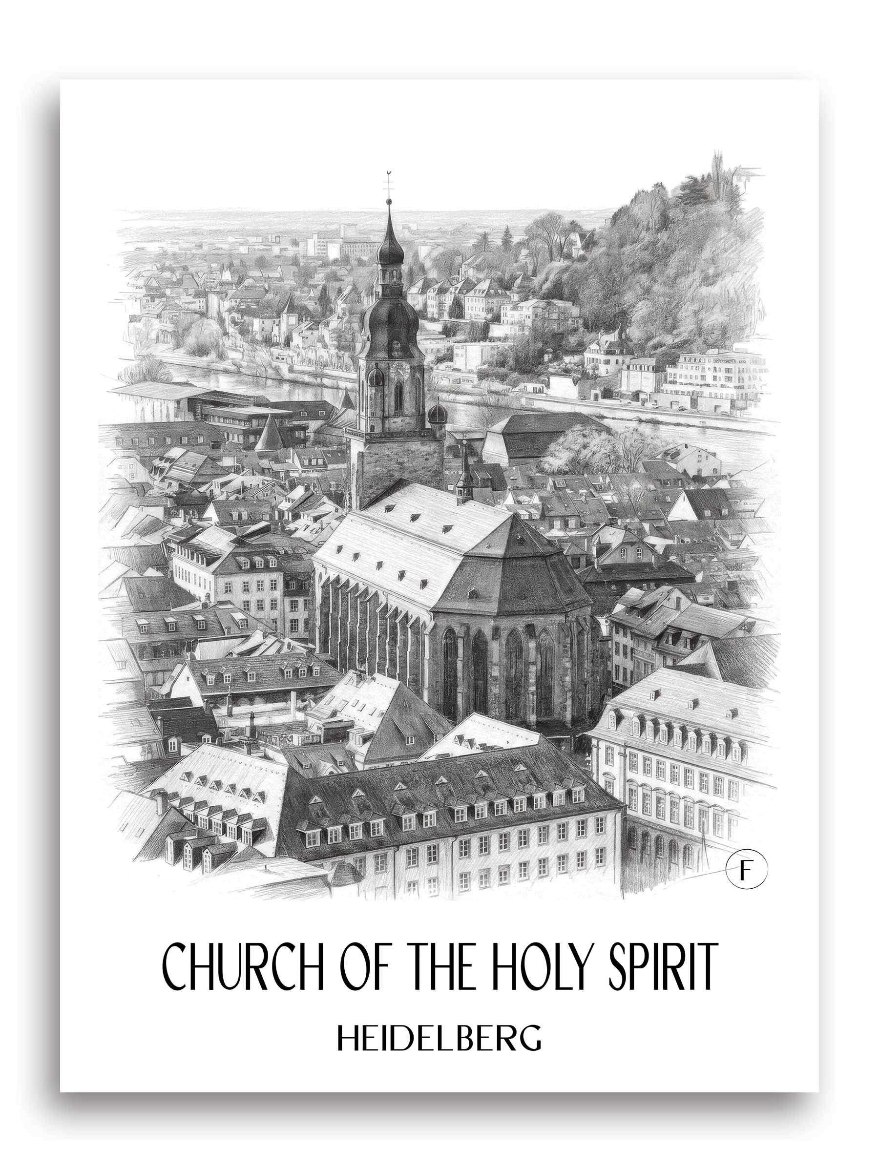 Heiliggeistkirche Poster - Heidelberg - Deutschland Kunstdruck - Zeichnung von A4 bis A1