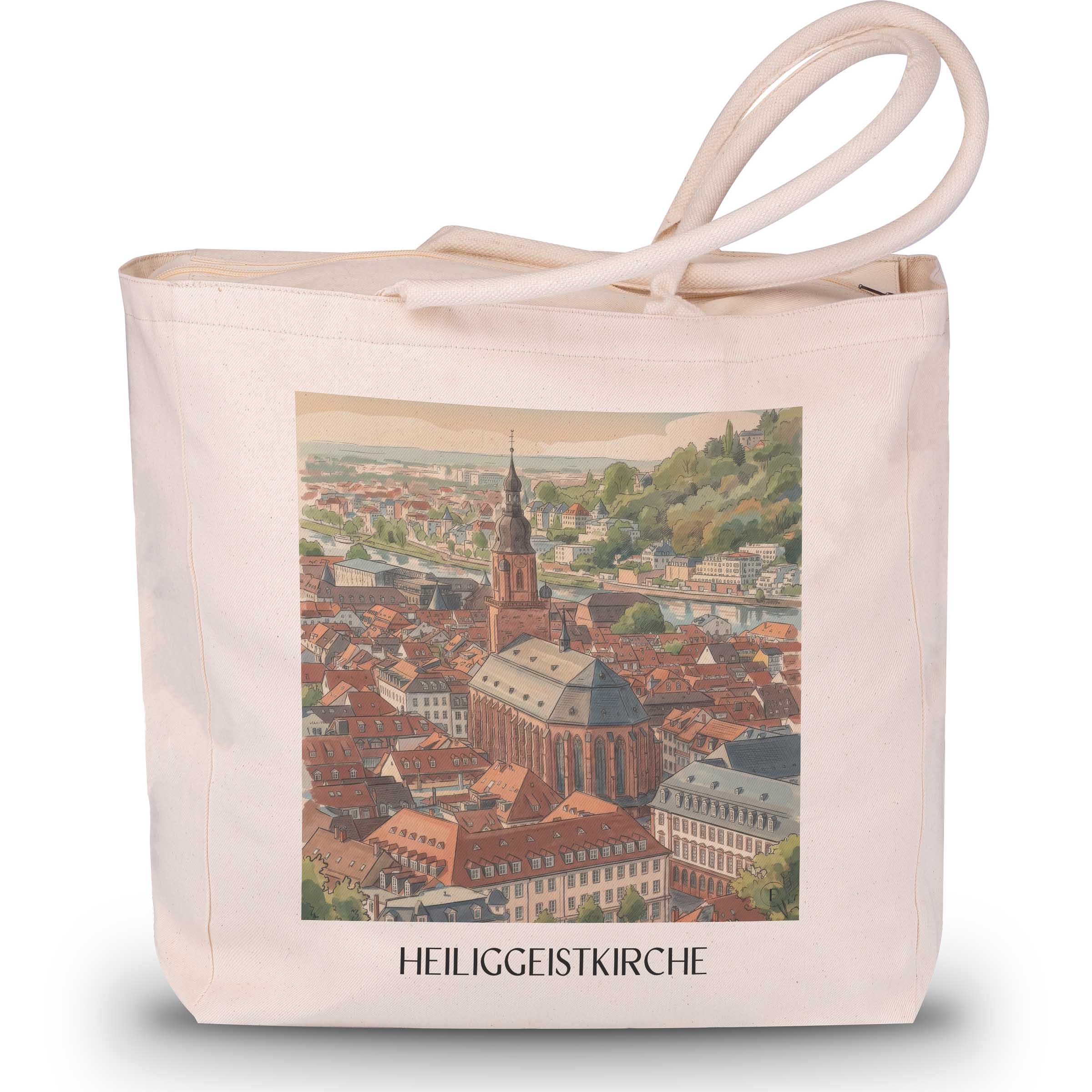 heiliggeistkirche-heidelberg-deutschland-einkaufstasche-aquarell