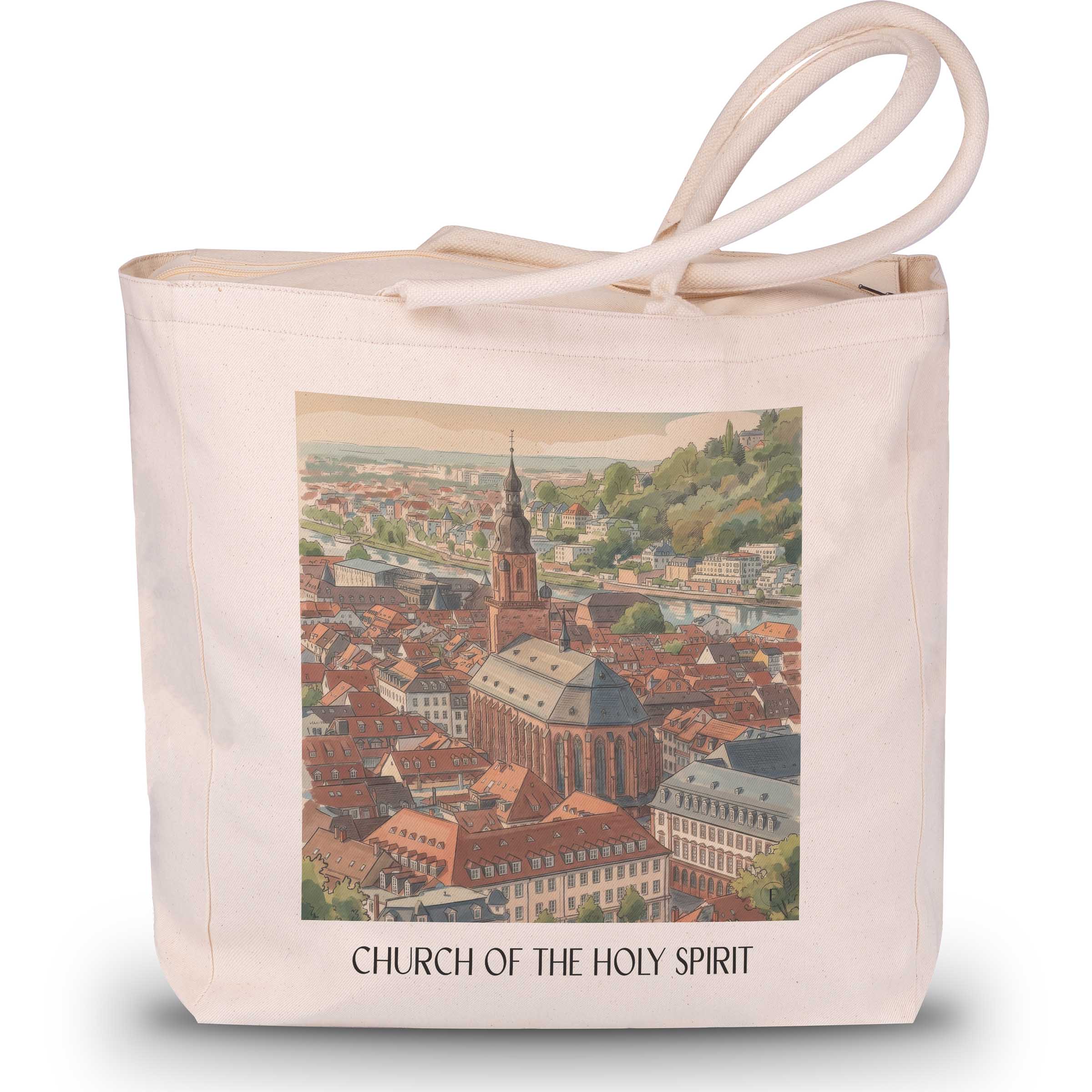 Heiliggeistkirche Shopping Tasche - Heidelberg - Deutschland Tote Bag - Einkaufstasche im Aquarell Stil - favplace