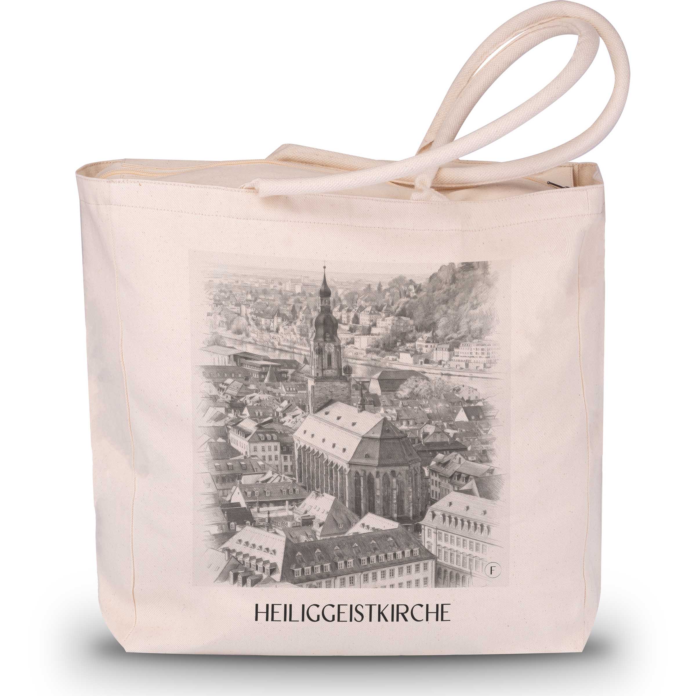 heiliggeistkirche-heidelberg-deutschland-einkaufstasche-bleistift-zeichnung-drawing