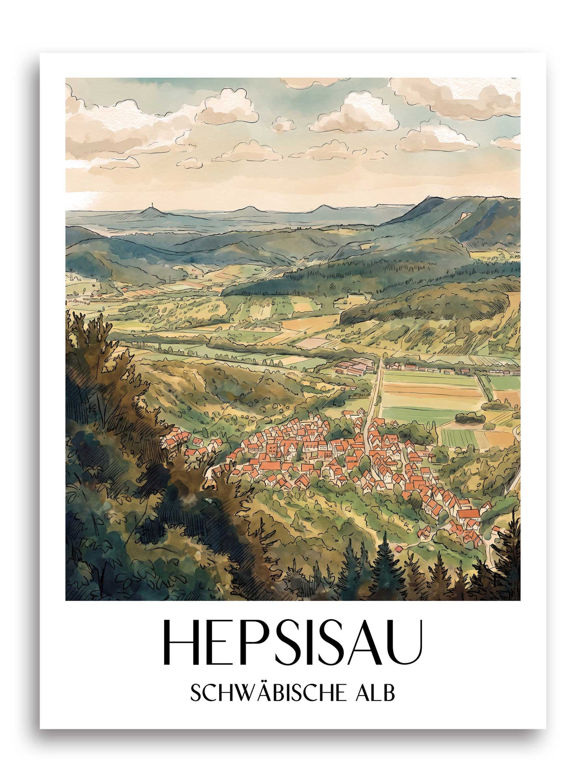hepsisau-schwäbische-alb-deutschland-poster-aquarell