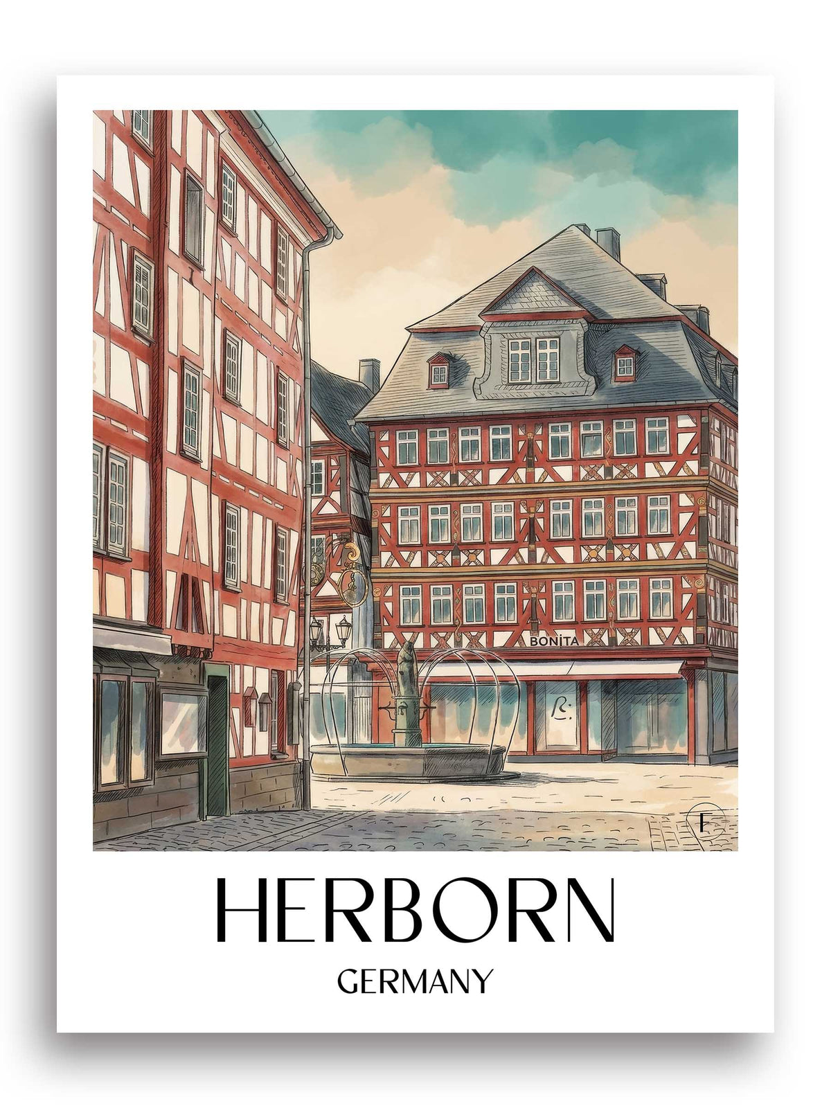 Herborn Poster - Westerwald - Deutschland Kunstdruck - Aquarell von A4 bis A1 - favplace