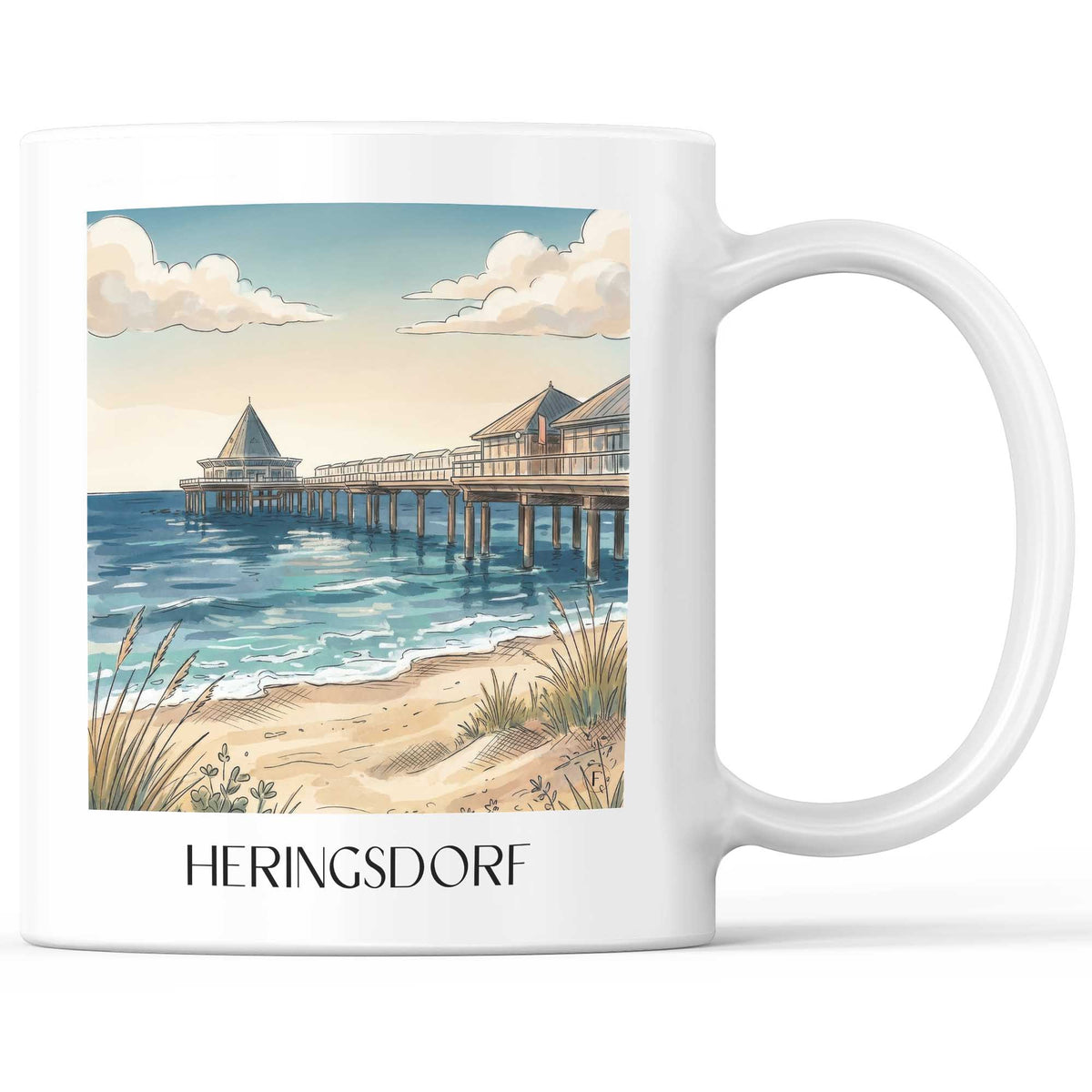 Heringsdorf Kaffeebecher - Usedom - Deutschland Becher - Kaffeetasse im Aquarell Stil - favplace